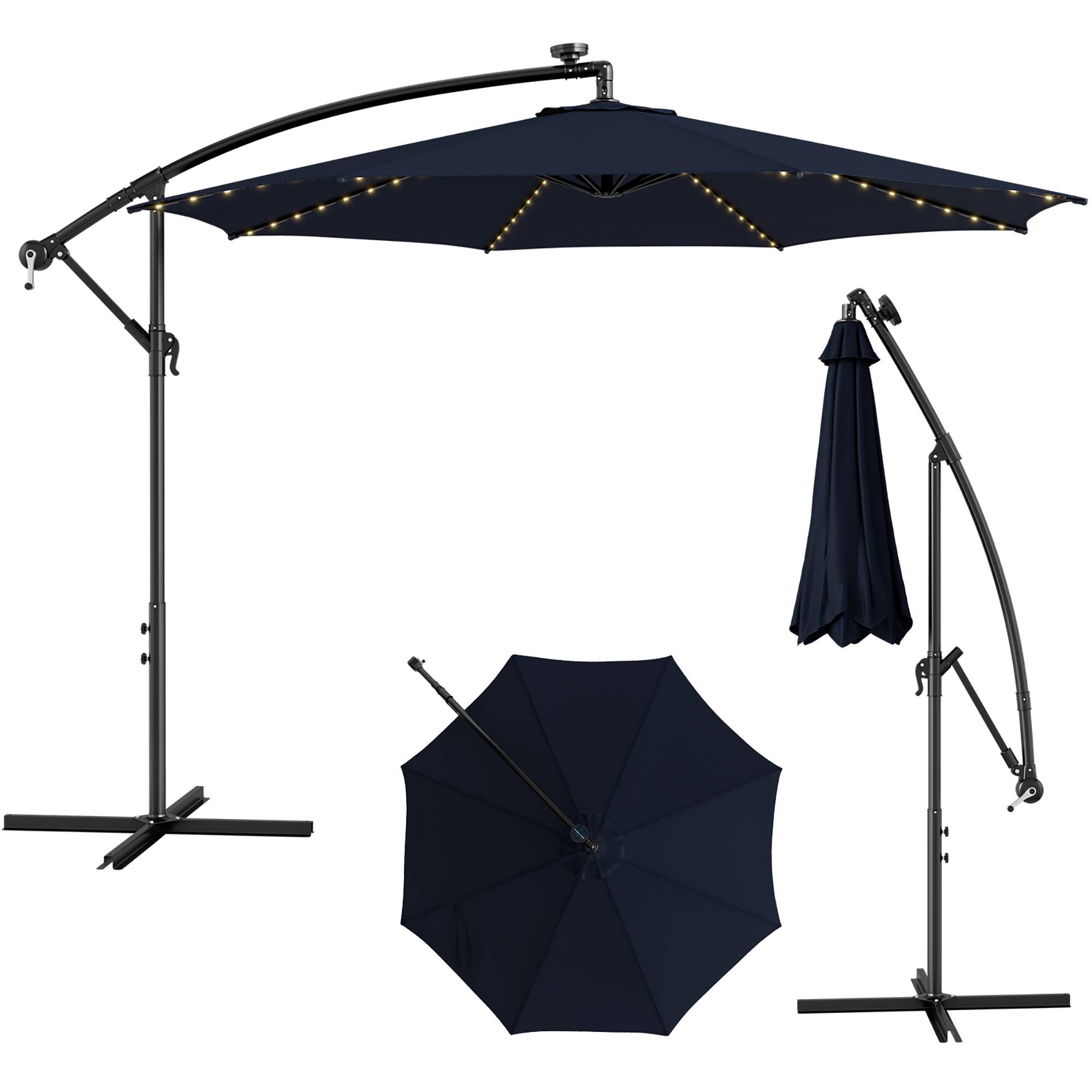 Alt View 9. Gymax - Gymax 10 FT Offset Patio Umbrella Solar Powered Cantilever Umbrella w/ 112 LED Lights Navy - Navy.
