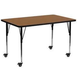 Emma + Oliver - Mobile 30x72 Rectangle Laminate Adjustable Activity Table - Oak