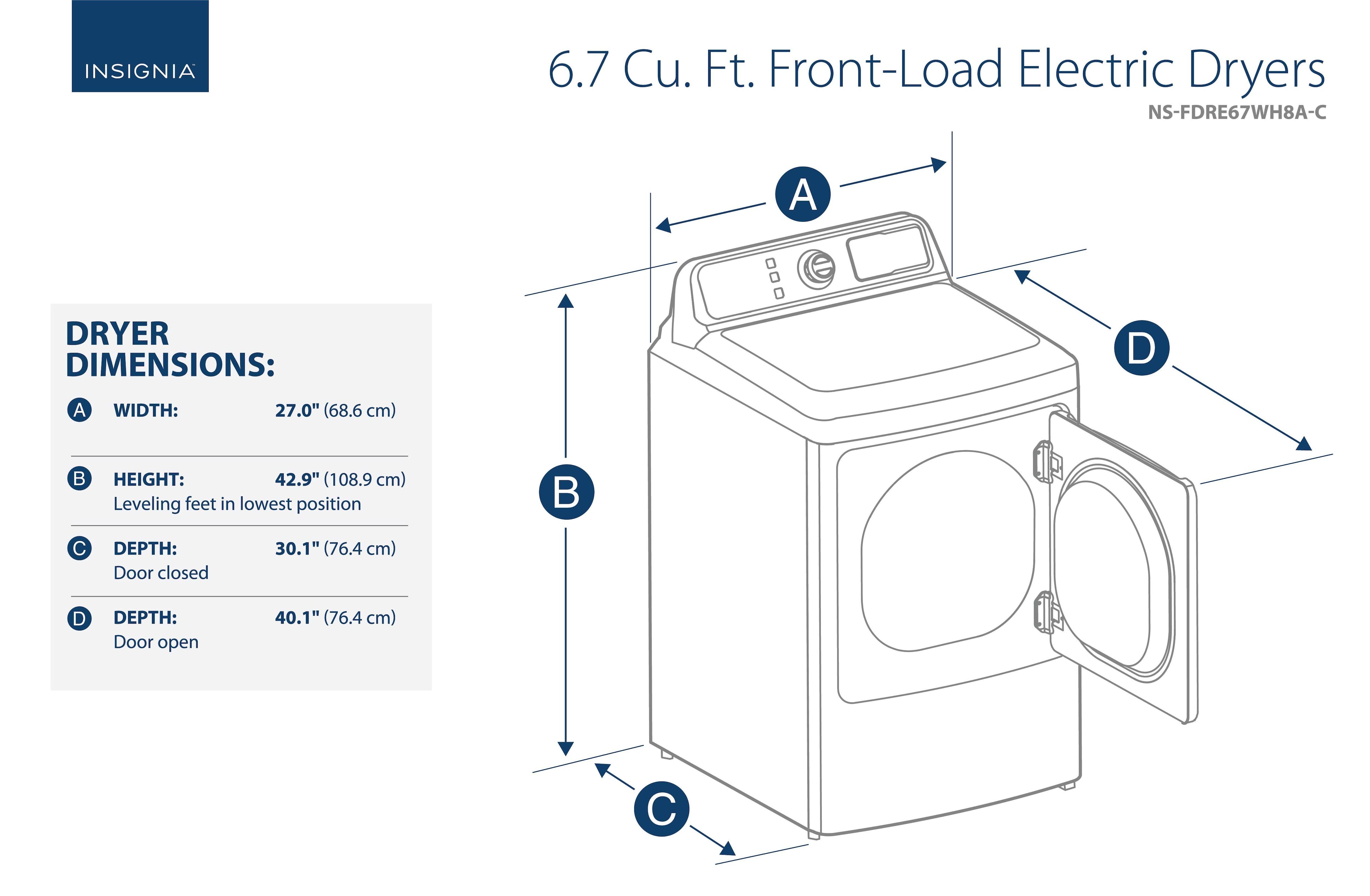 Alt View 19. Insignia™ - 6.7 Cu. Ft. Electric Dryer with Sensor Dry and My Cycle Memory - White.