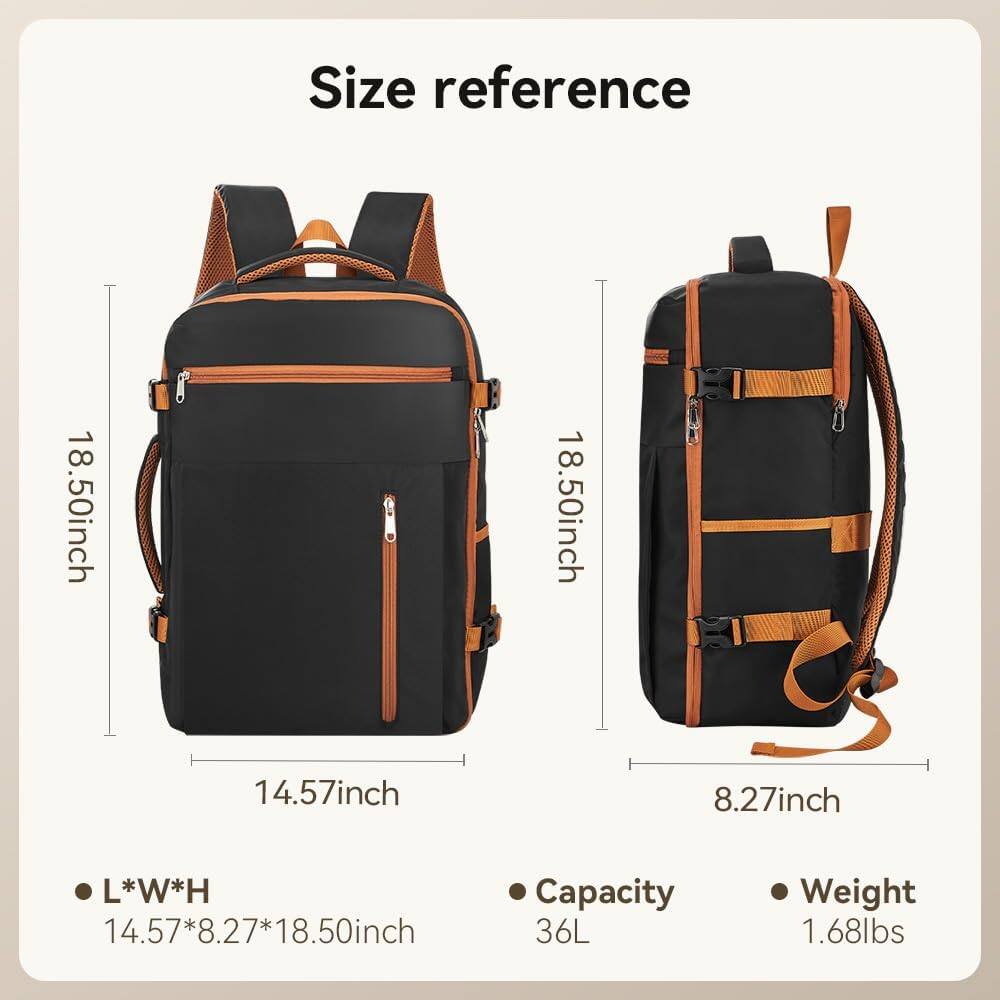 Size reference: 18.50 inch (L) x 14.57 inch (W) x 8.27 inch (H)  
Capacity: 36L  
Weight: 1.68 lbs