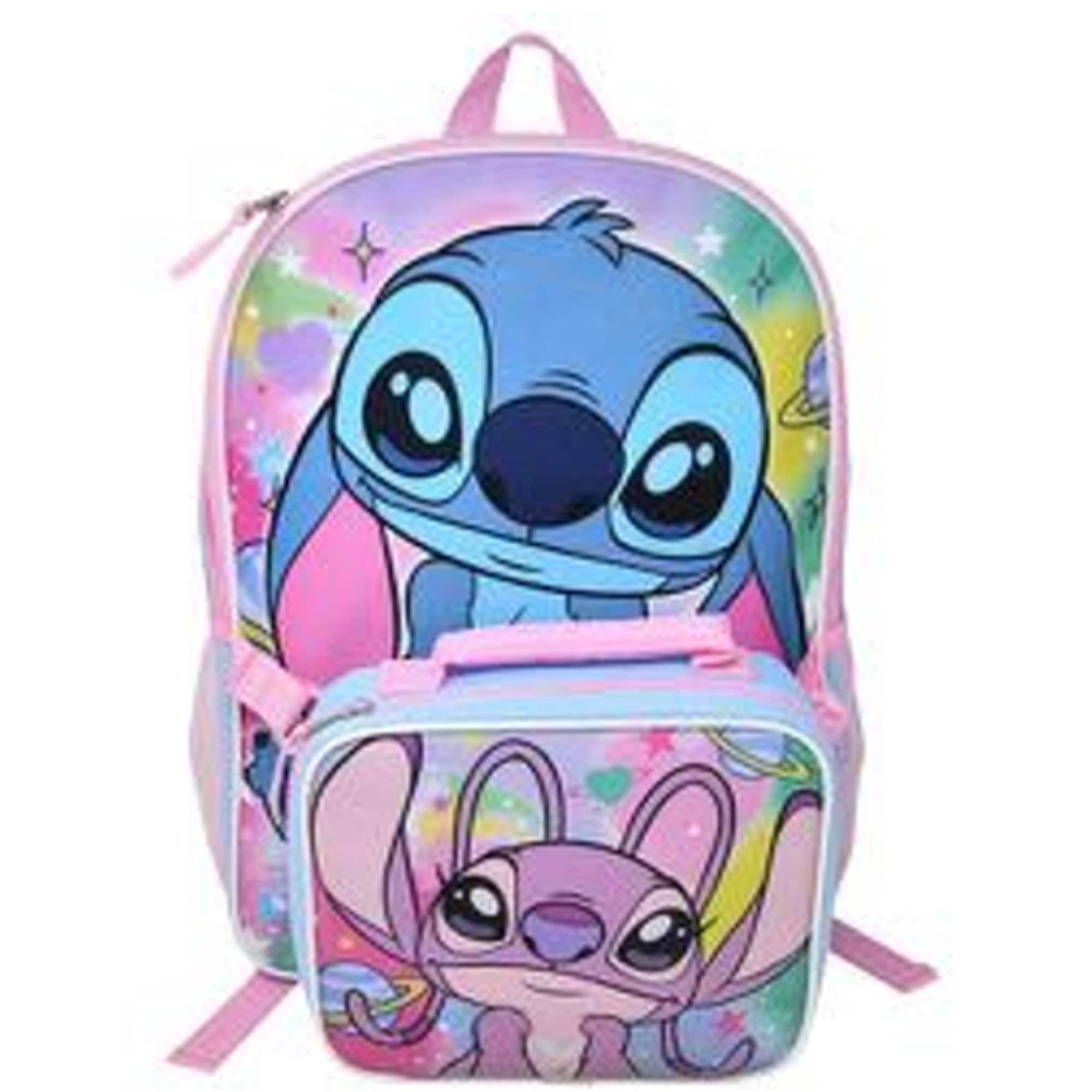 Disney - Stitch and Angel 16" Shoulder Backpack for School with Rectangular Lunch Bag, For Girls - Assorted Pre-Pack