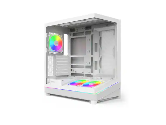 Front. Montech - MONTECH SKY 3 ATX Case, Panoramic Glass, 360mm Radiator, 3x120mm ARGB Fans, Compact White (SKY3W) - White.