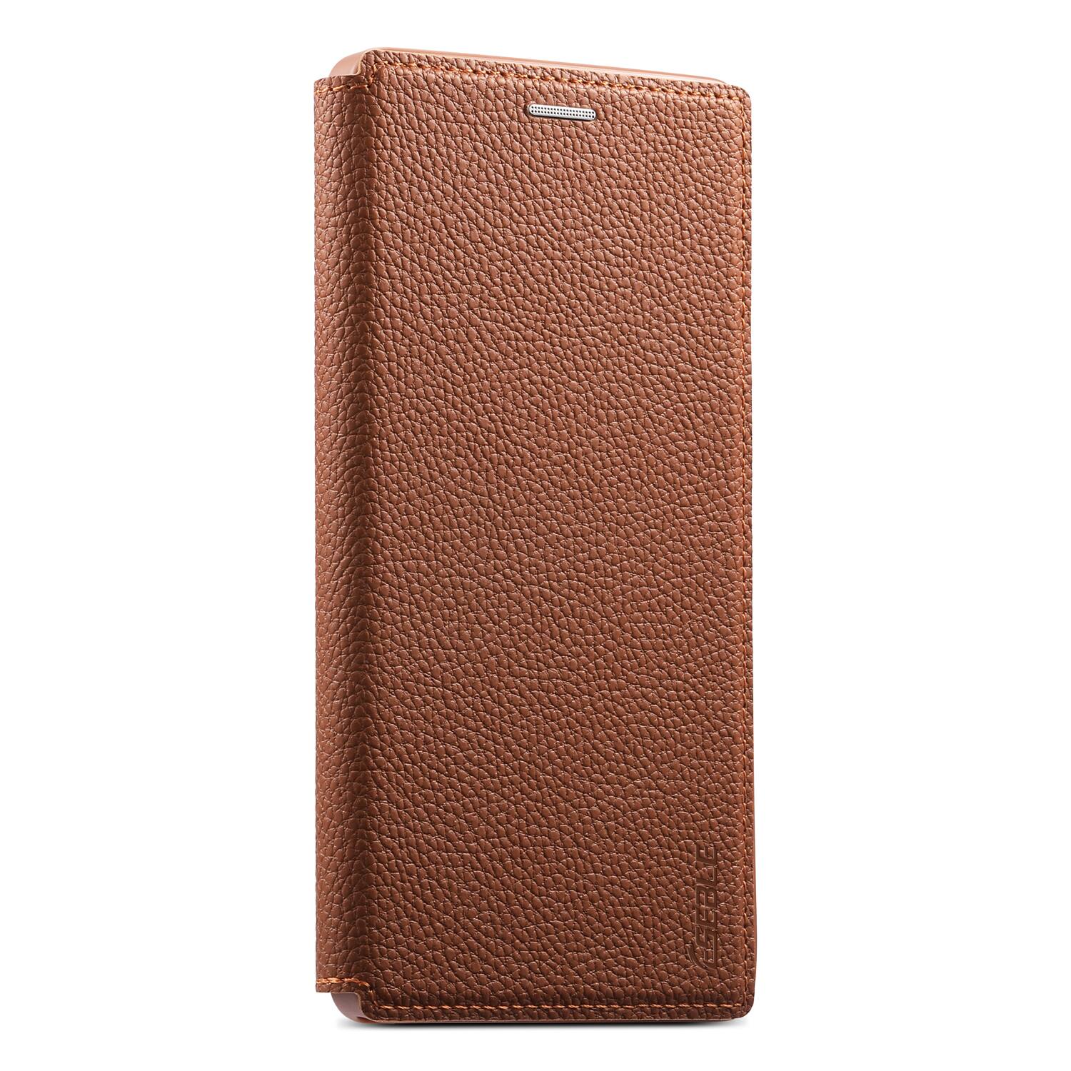 Alt View 1. Dteck - Ultra-Thin Faux Leather Card Slot Case for Samsung Galaxy S25 Ultra,Wireless Charging,Flip Card Pocket Phone Cover - Brown.