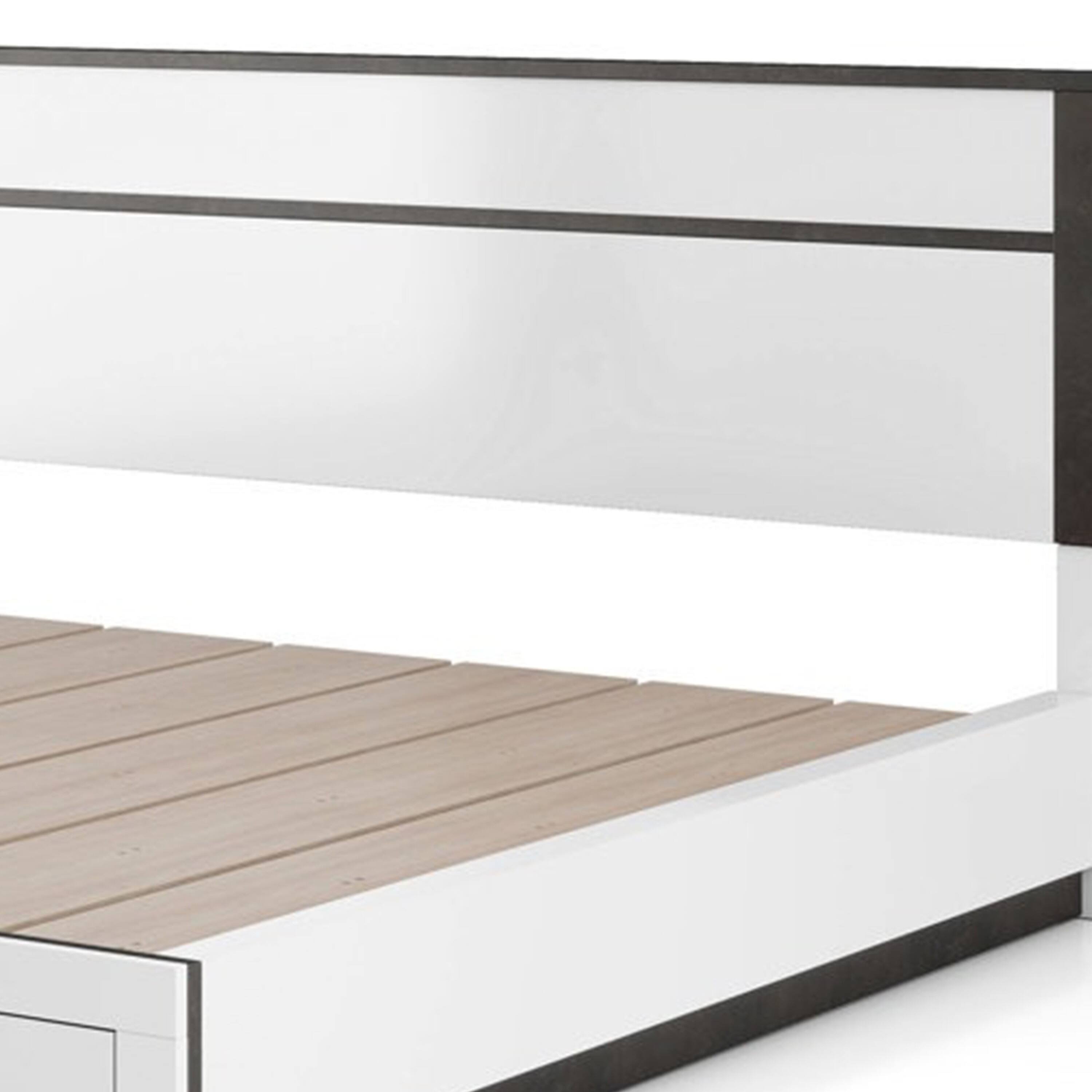 Alt View 1. Manhattan Lane - Kena King Size Bed, White Gray Panel Headboard, Footboard Storage Drawers - White, Metallic Gray.