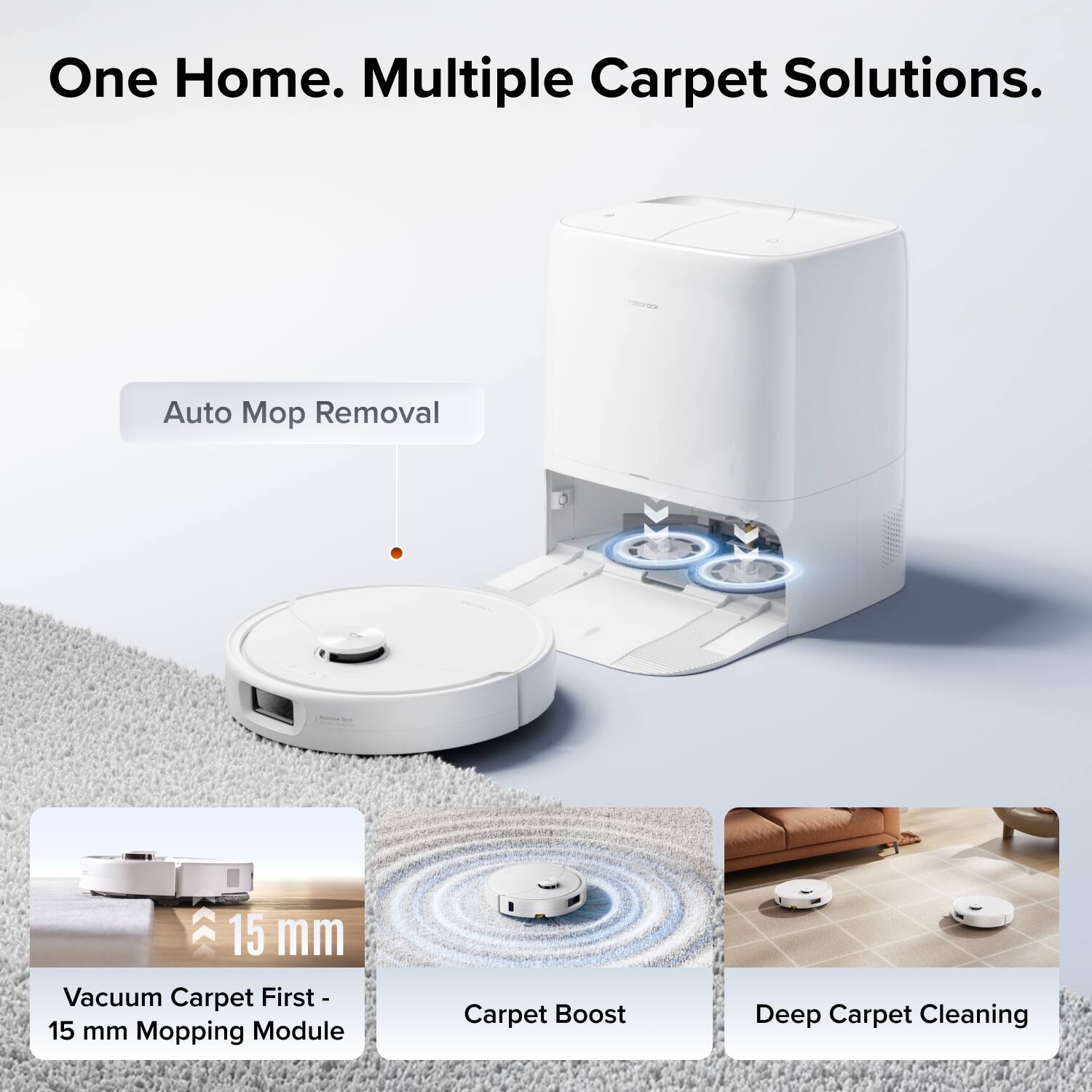 One Home. Multiple Carpet Solutions.

Auto Mop Removal

15 mm Vacuum Carpet First - 15 mm Mopping Module

Carpet Boost

Deep Carpet Cleaning