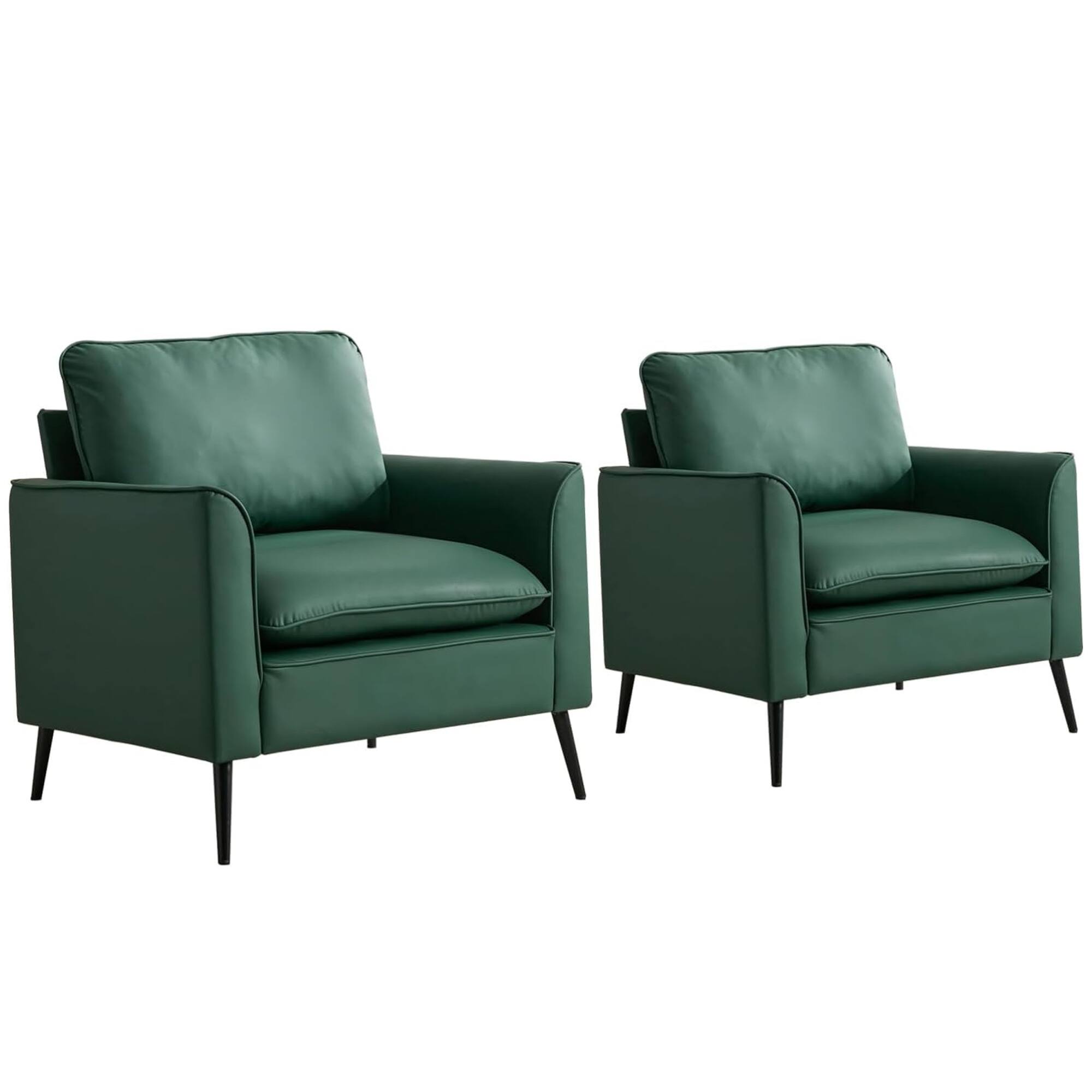Angle. GOODSILO - Nordic Retro Light Luxury Leather Upholstered Sofa Chair for Living Room, Bedroom, or Balcony - Green.
