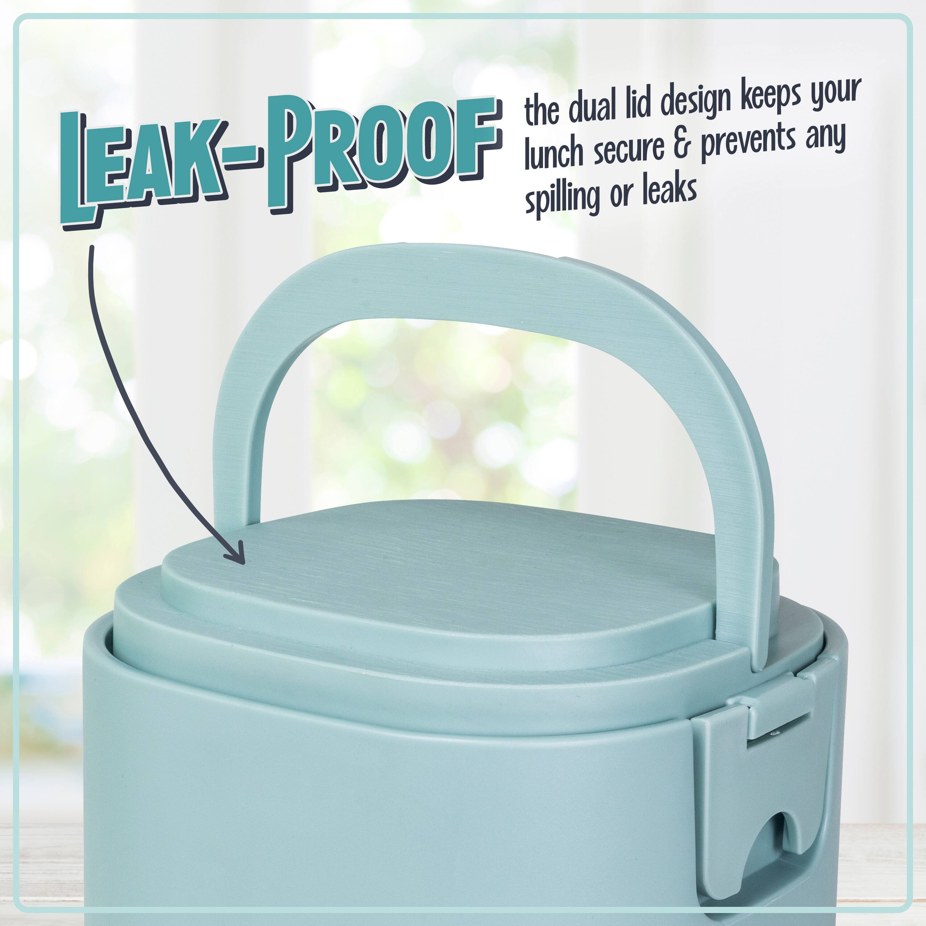 The dual lid design keeps your lunch secure & prevents any spilling or leaks.
