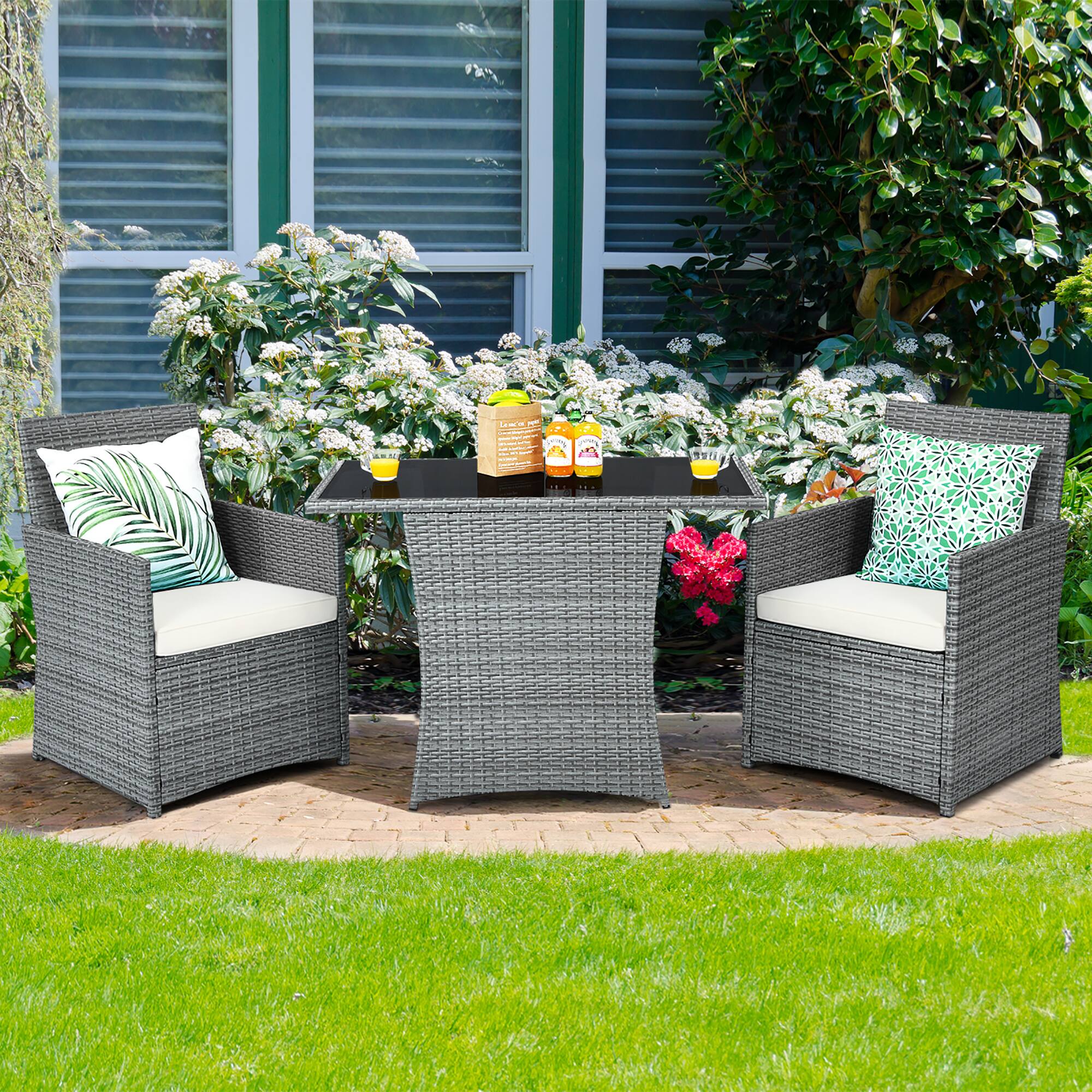 Alt View 1. Costway - Costway 3PCS Patio Rattan Furniture Set Cushioned Sofa Armrest Garden - Mixed gray,White.