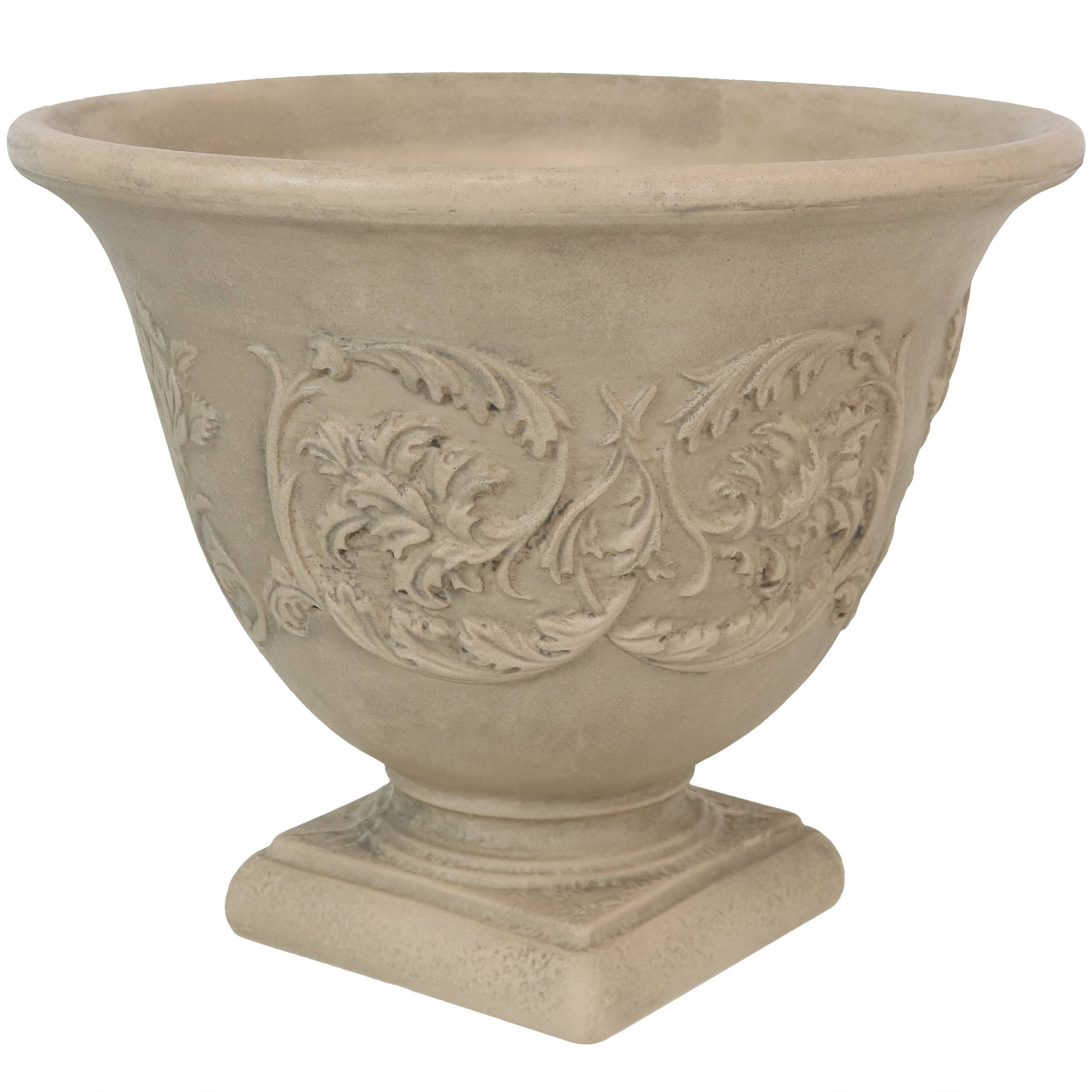 Sunnydaze - 16 in Darcy Dual-Wall Polyresin Planter - Beige