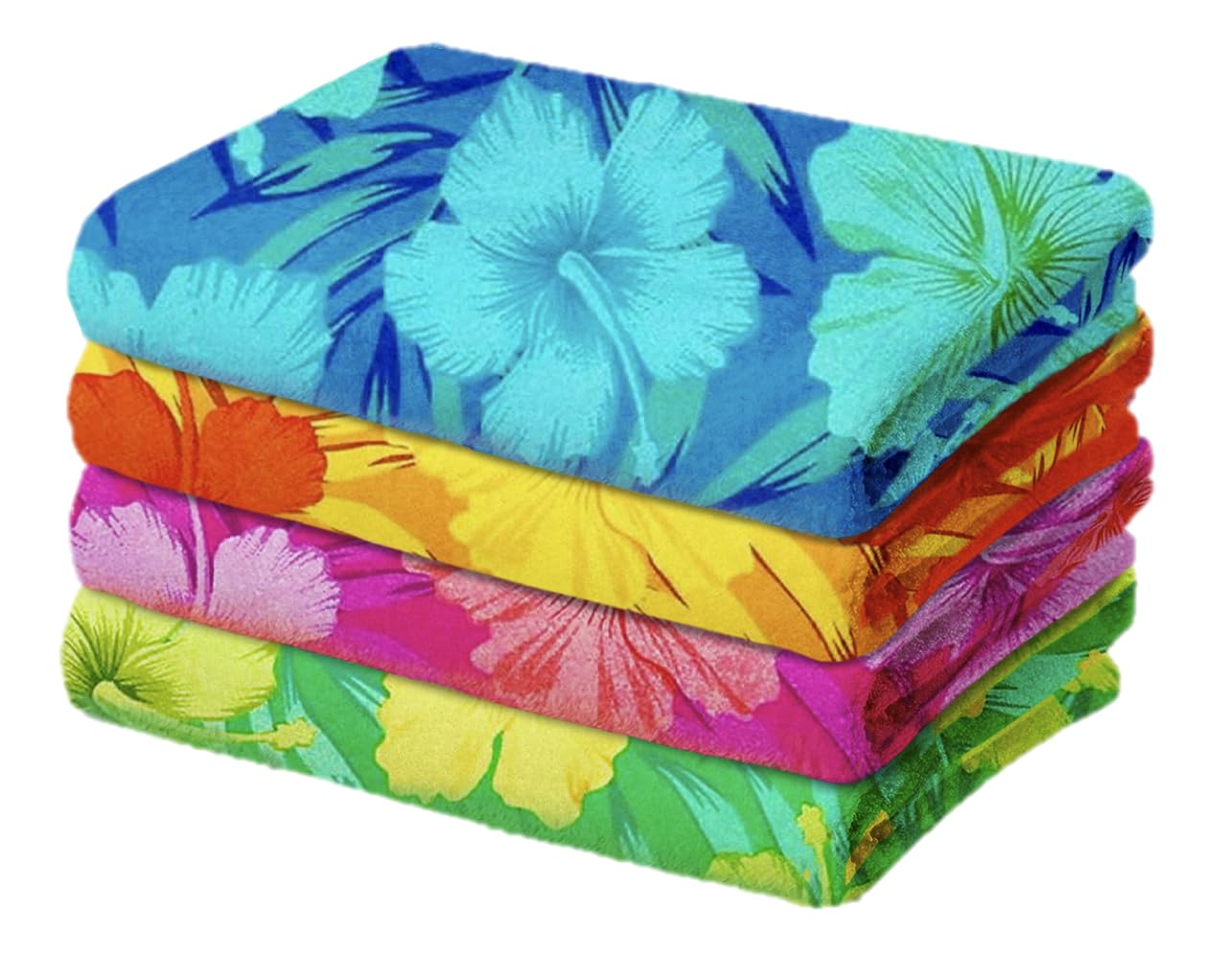 Front. ThinkLink Electronic - Colorful Hibiscus Beach Towels Cotton Ends Hemmed Soft Absorbent Pool Adults Fiber Reactive - 4-Pack.