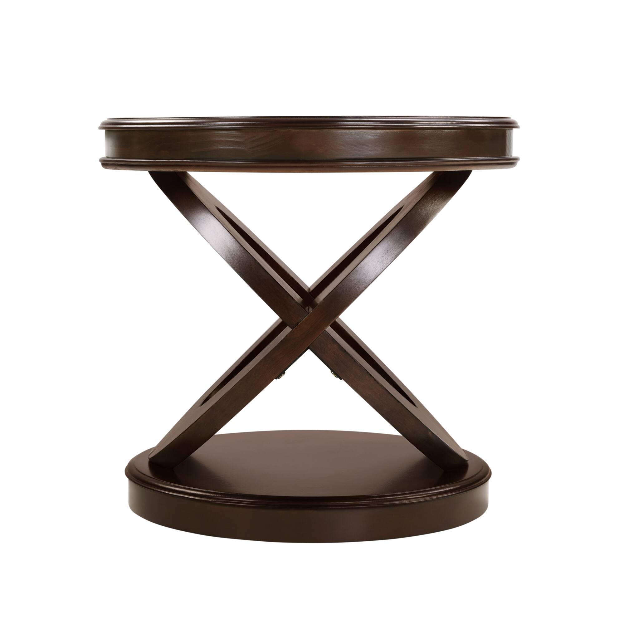 Alt View 8. GOODSILO - Retro Round Wooden End Table with X-Shape Base for Living Room or Dining Area - Espresso.