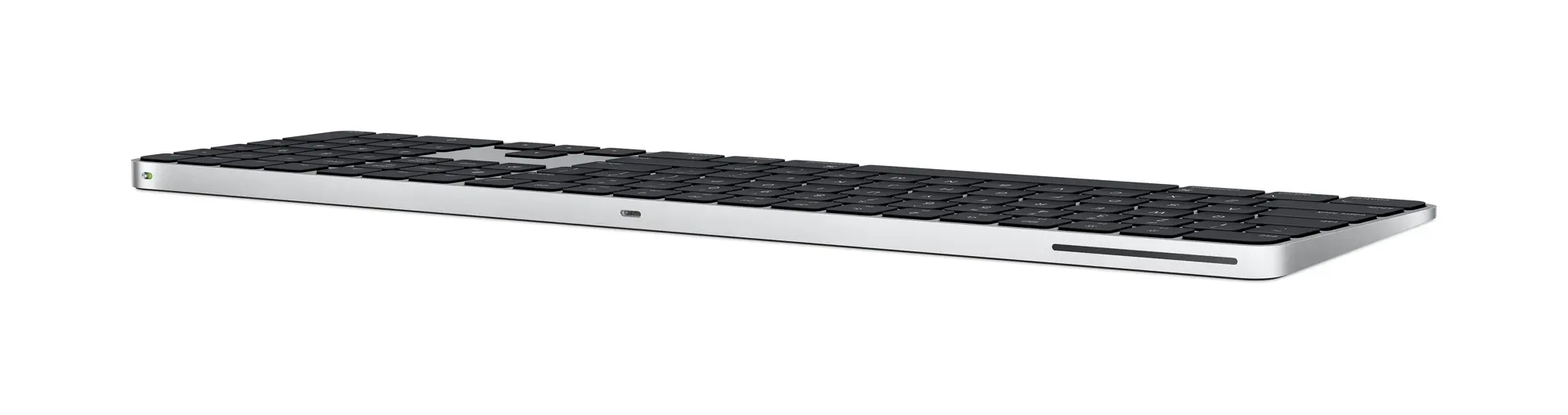 Left. Apple - Magic Keyboard with Numeric Keypad and Touch ID for Mac models with Apple silicon (Lightning Port) - Silver/Black.