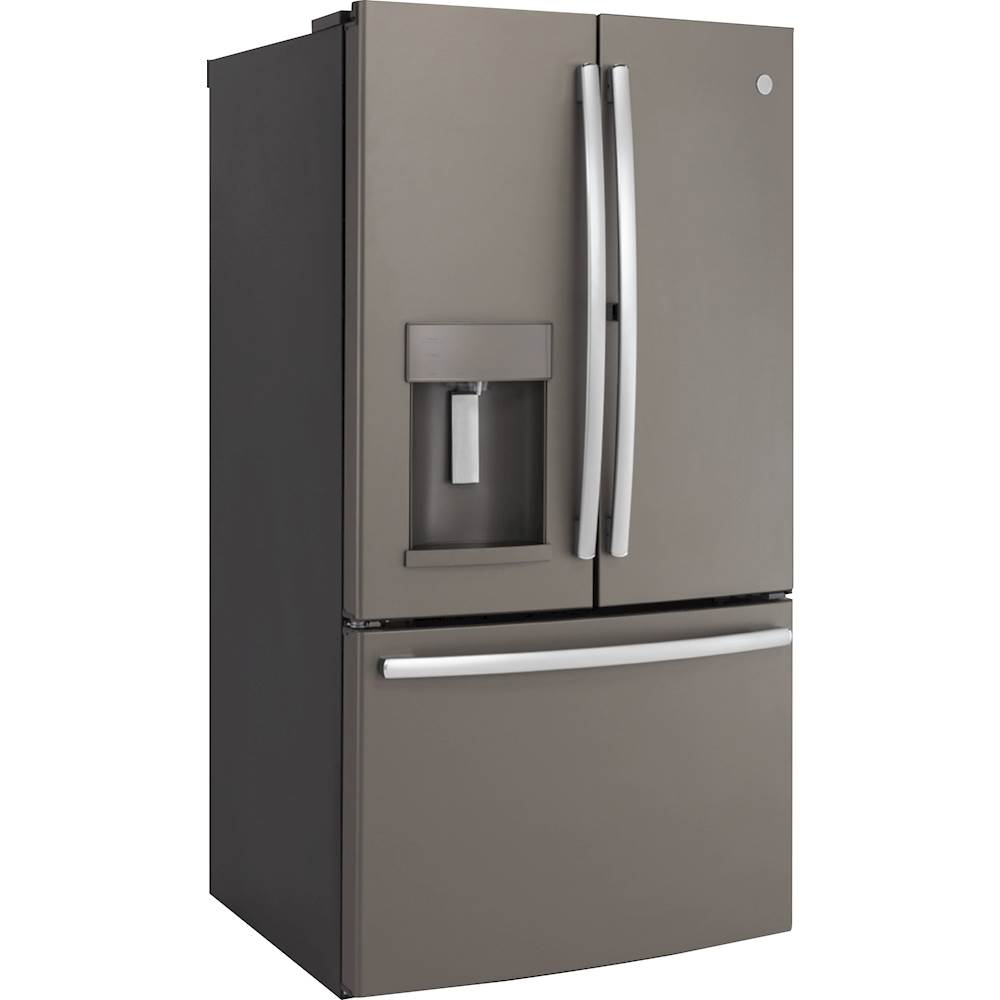 Angle View: GE - 27.7 Cu. Ft. French Door-in-Door Refrigerator with External Water & Ice Dispenser - Fingerprint resistant slate