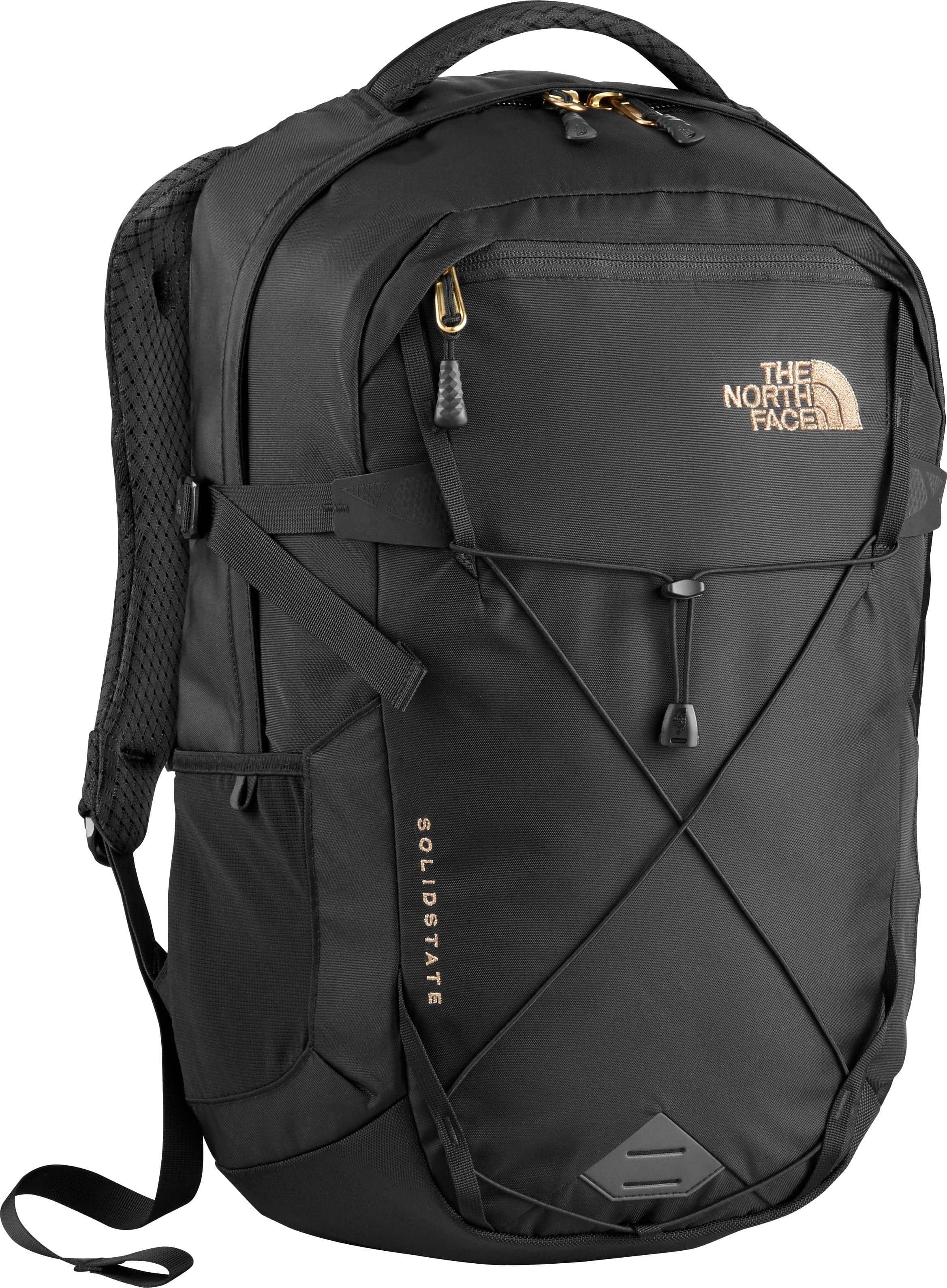 black and pink north face backpack