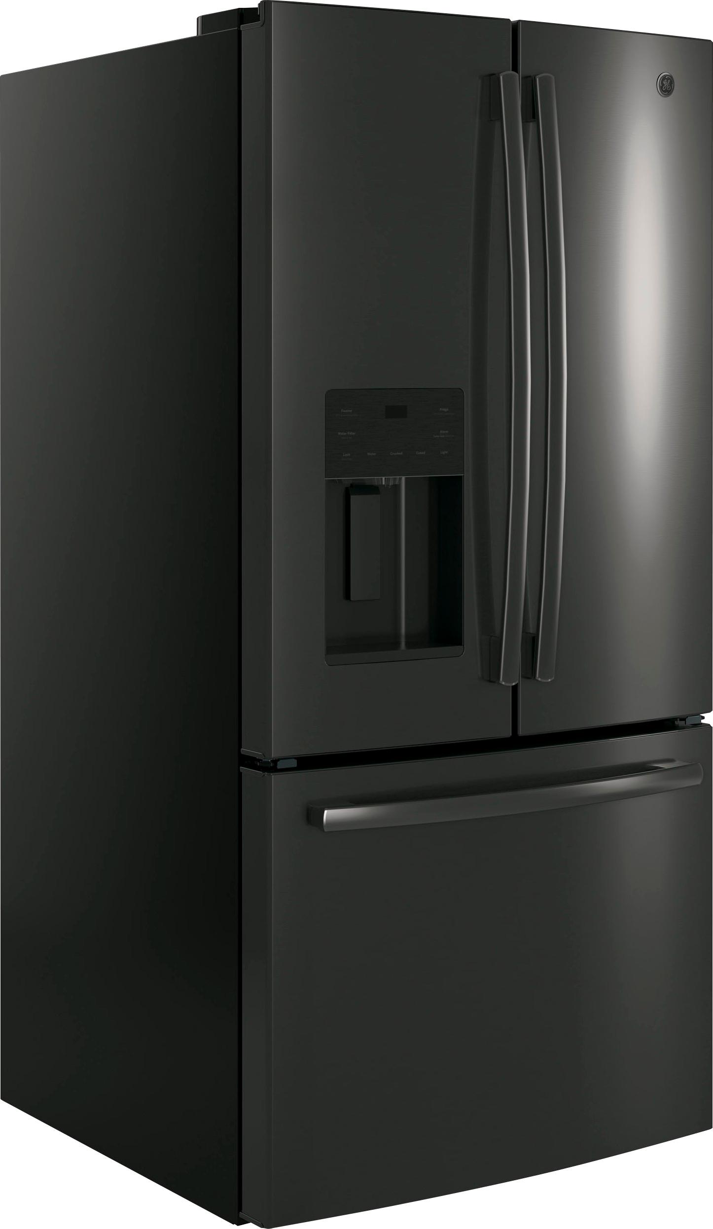 Angle View: GE - 23.6 Cu. Ft. French Door Refrigerator - Black stainless steel
