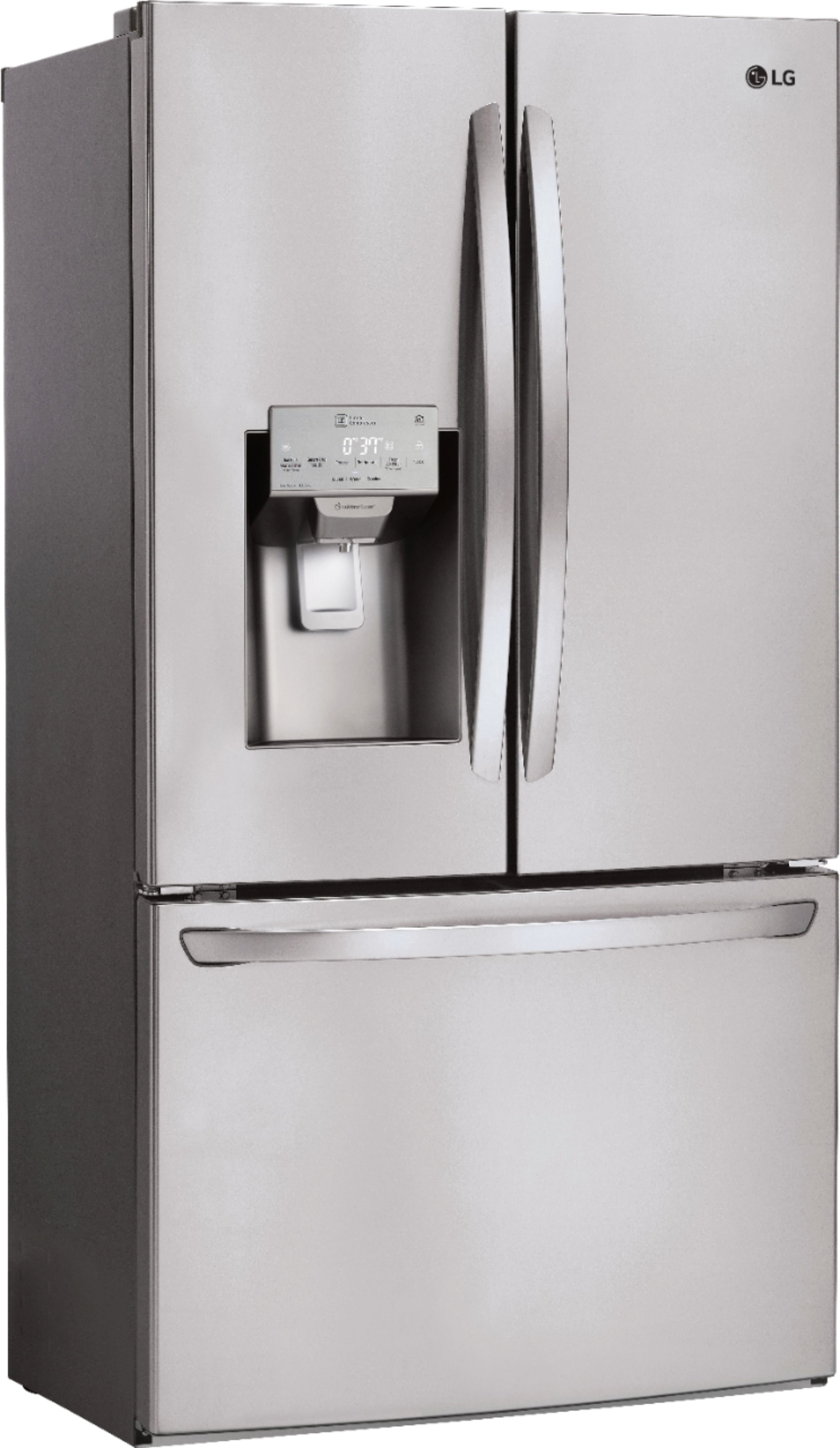 Angle View: LG - 27.9 Cu. Ft. French Door Smart Refrigerator with External Tall Ice and Water Dispenser - Stainless steel