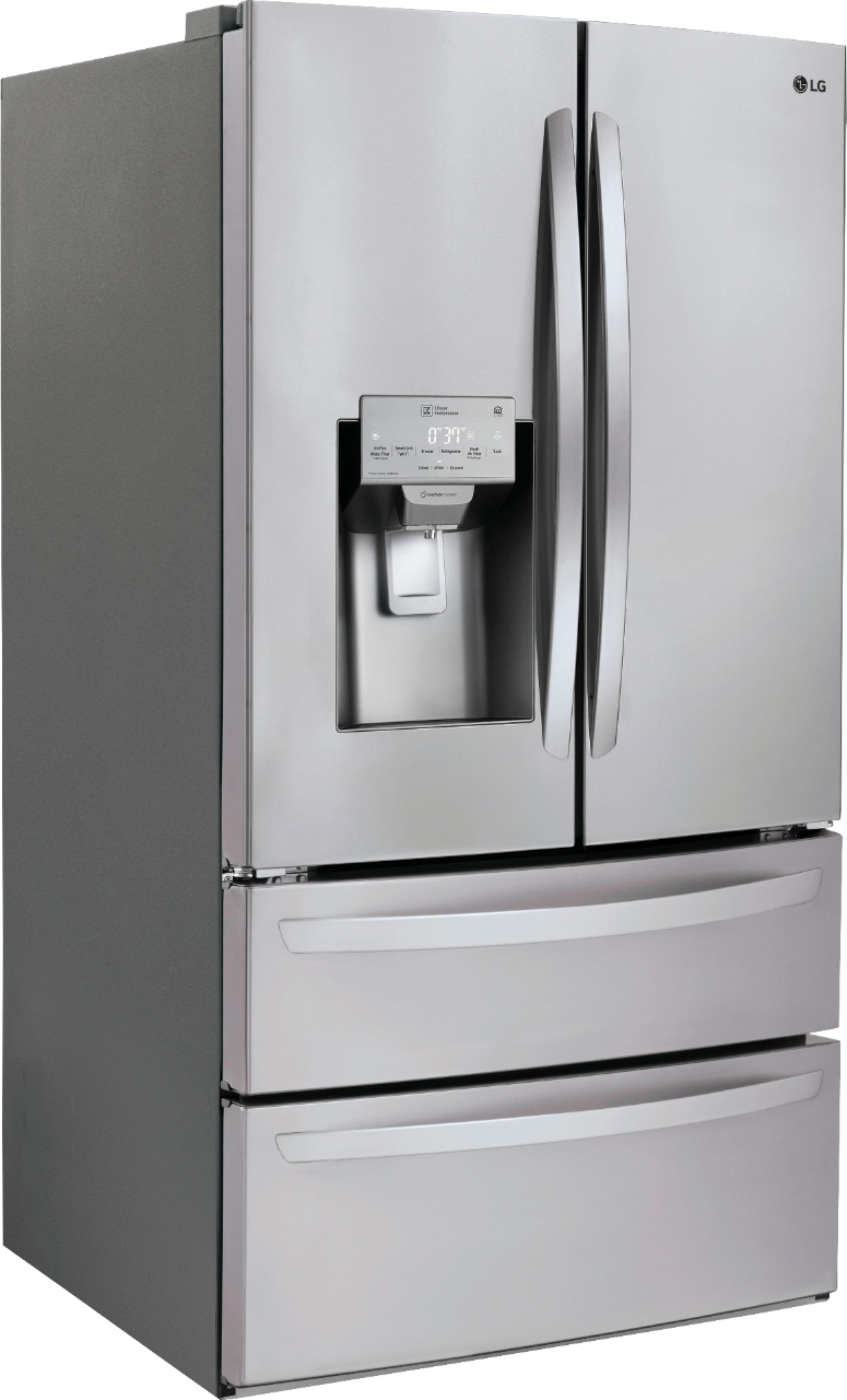 Angle View: LG - 27.8 Cu. Ft. 4-Door French Door Smart Refrigerator with Smart Cooling System - Stainless Steel