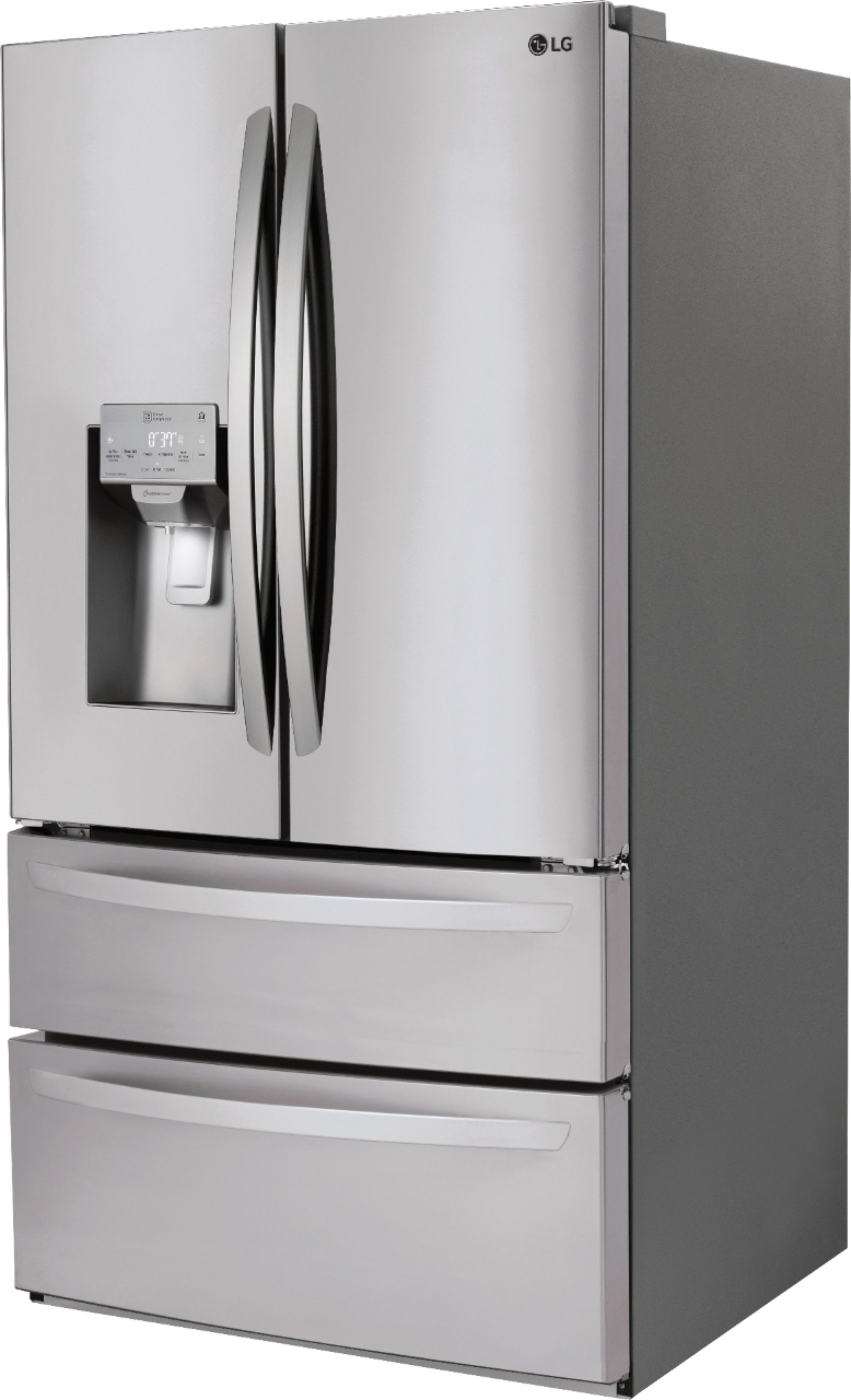 Left View: LG - 27.8 Cu. Ft. 4-Door French Door Smart Refrigerator with Smart Cooling System - Stainless Steel