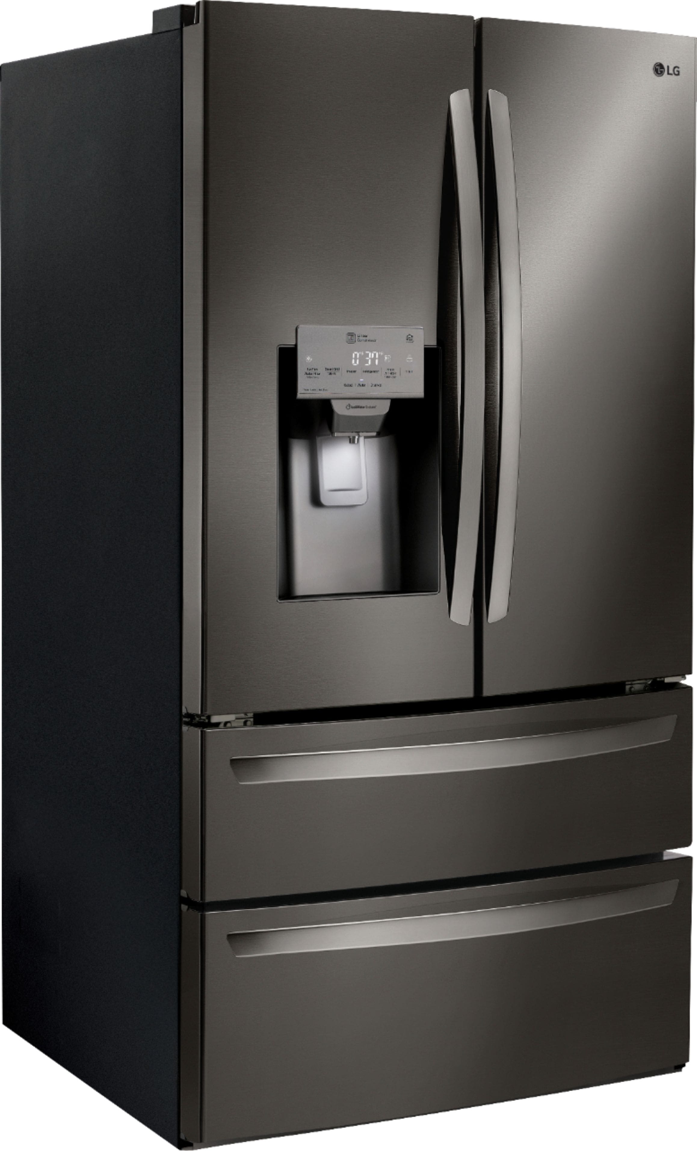 Angle. LG - 27.8 Cu. Ft. 4-Door French Door Smart Refrigerator with Smart Cooling System - Black stainless steel.