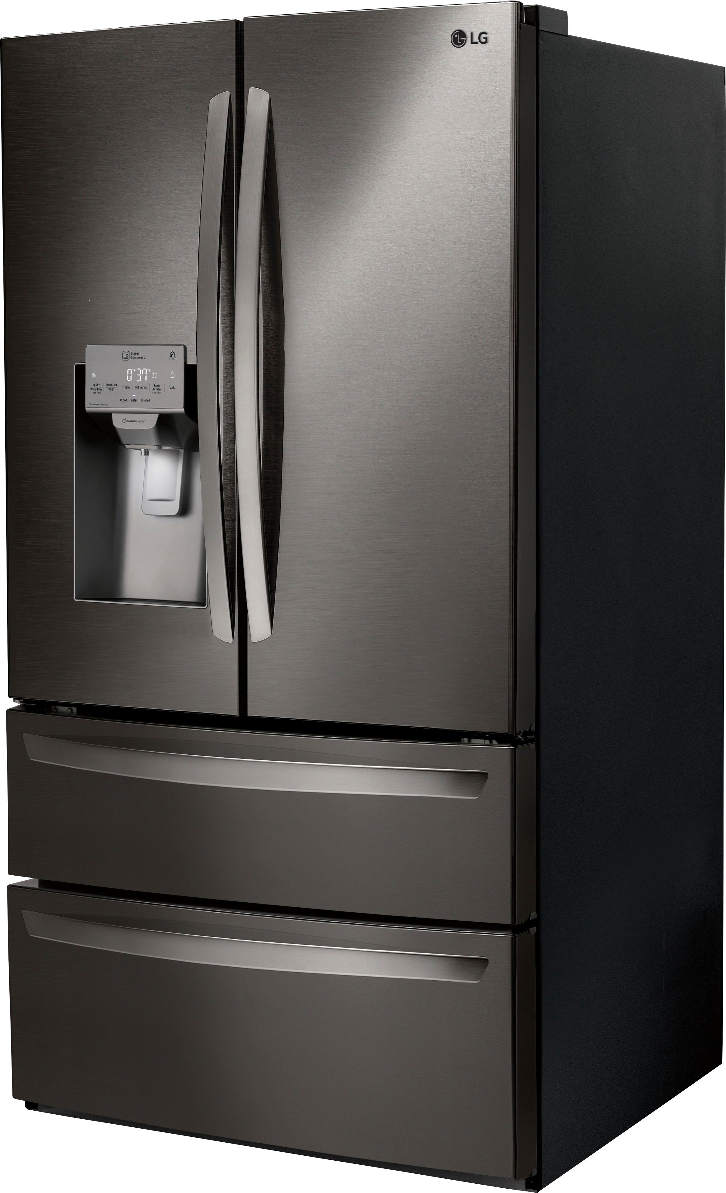 Left View: LG - 27.8 Cu. Ft. 4-Door French Door Smart Refrigerator with Smart Cooling System - Black Stainless Steel