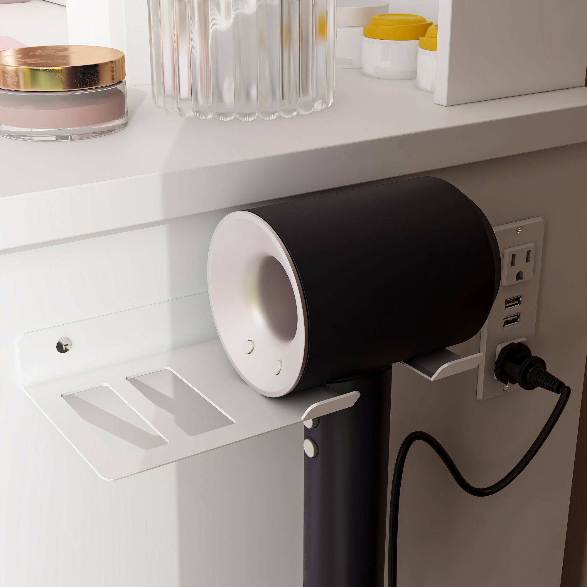 Alt View 1. Famapy - Sliding Mirror Vanity Desk with LED Light & Hidden Storage, Makeup Table with Side Shelf for Bedroom - White.