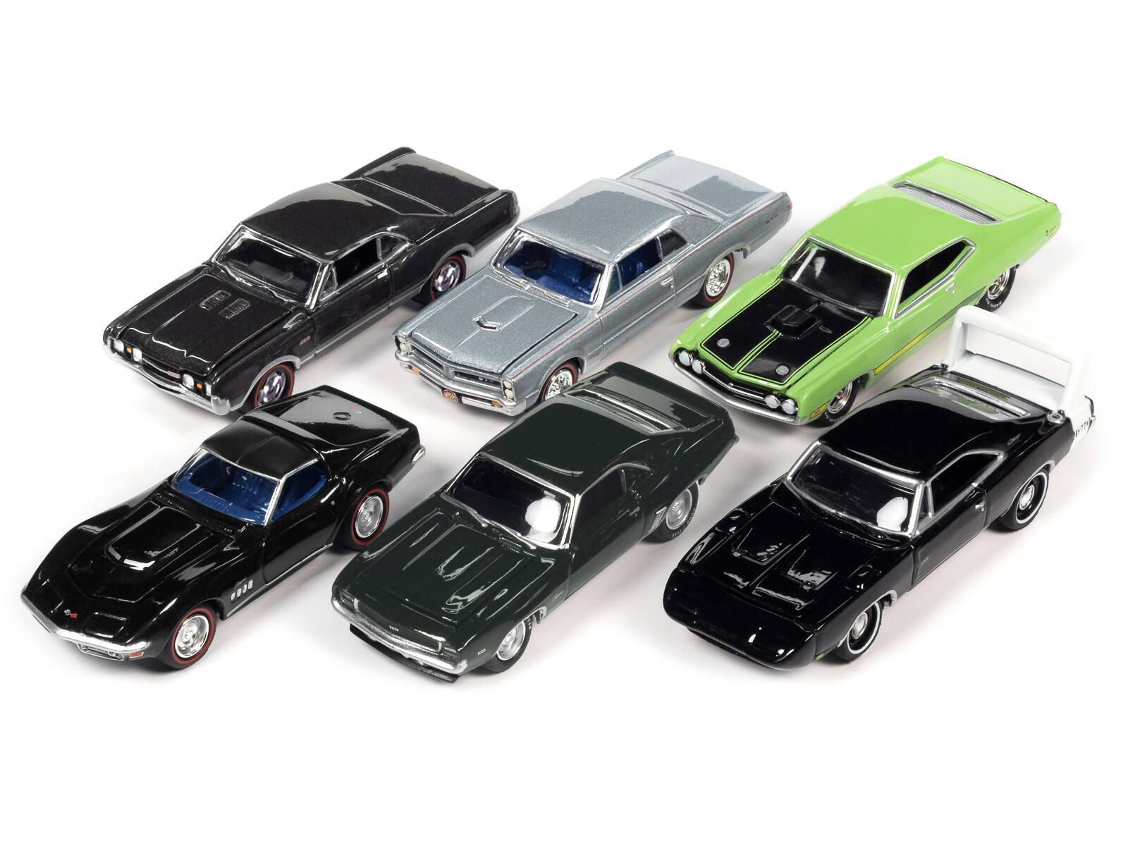 Angle. Johnny Lightning - "Muscle Cars USA" 2022 Set B of 6 pieces Release 3 1/64 Diecast Model Cars by Johnny Lightning - Multicolor.