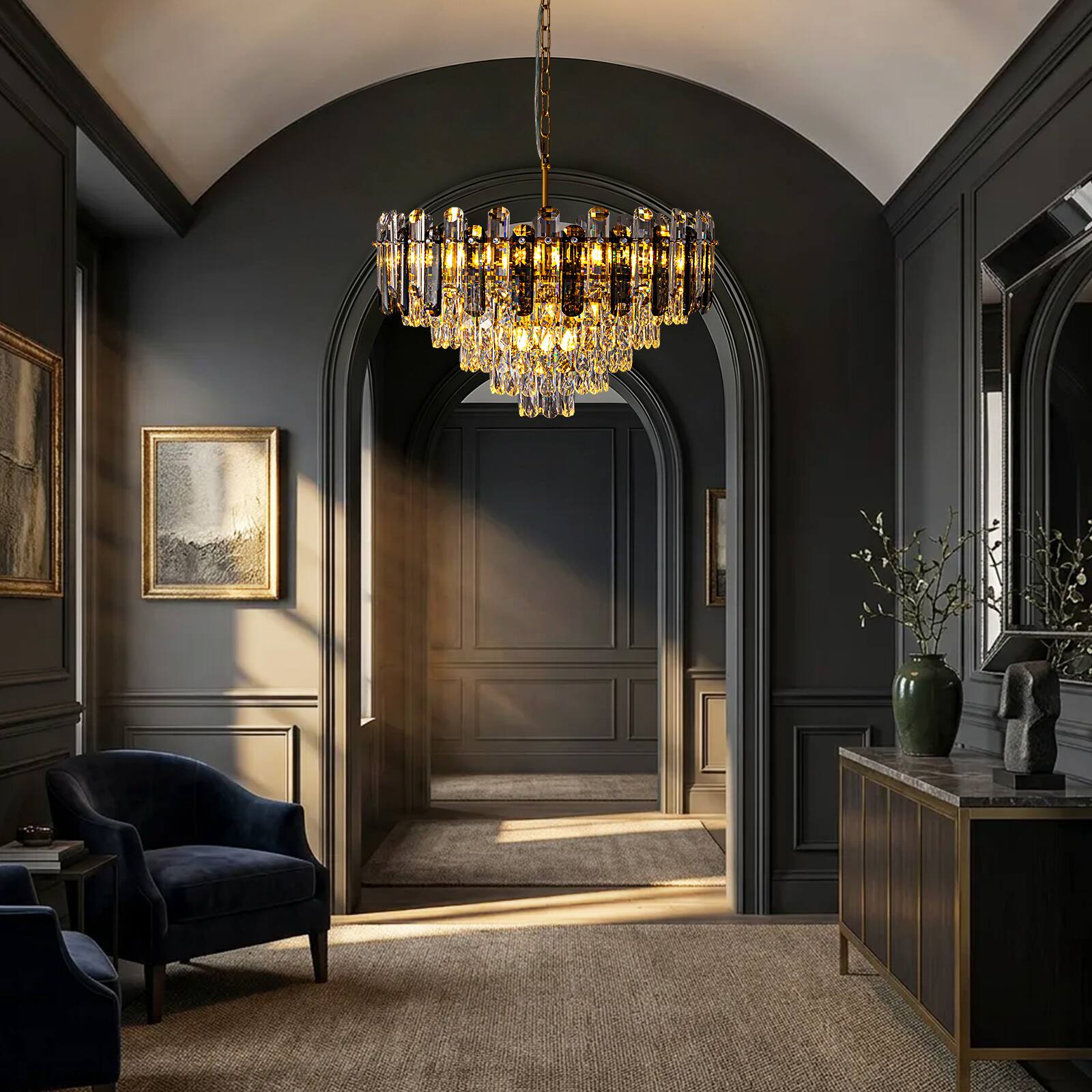 Alt View 5. Siljoy - 24-inch Gold K9 Crystal Chandelier Modern Ceiling Light for Living Room Kitchen Island, Dimmable E12 Base - Gold.