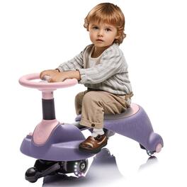 BreeBe - 6V Kids Electric Wiggle Car Ride On Toy w/ Flashing PU Wheels, 360° Steering, Bluetooth, 3.11MPH Speed, Age 3+ - Purple