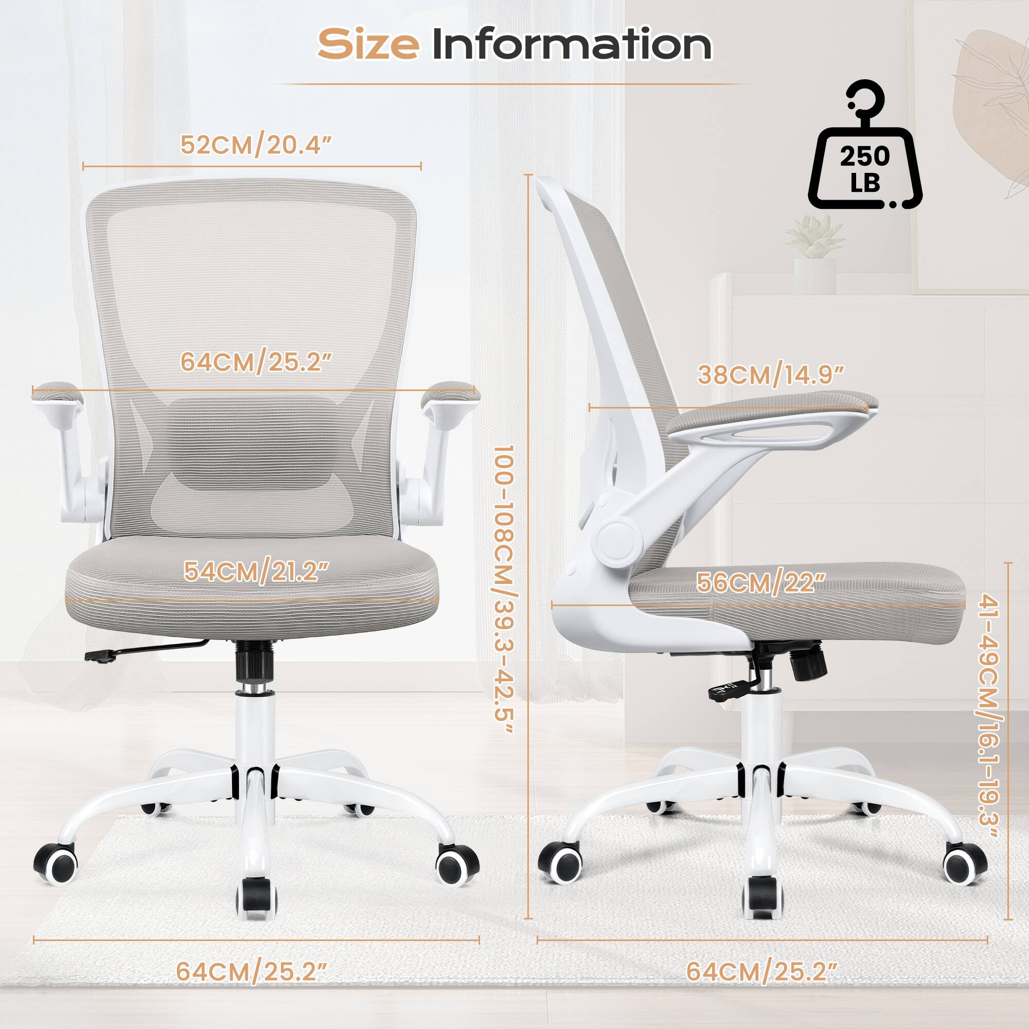 KERDOM - Colorful Office Chair, Ergonomic Mesh Chair with Lumbar Support, Swivel Desk Chair with Flip-up Arms, Height Adjustable - Thumbnail 3