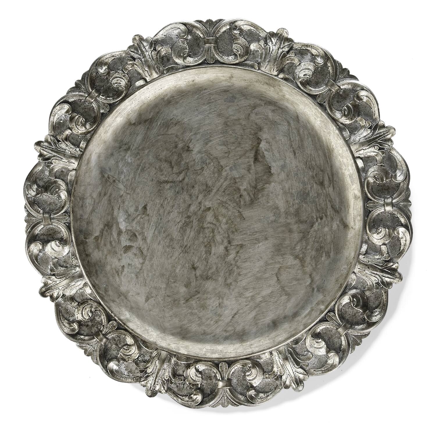 Angle. American Atelier - Silver Embossed Charger Plates Set Of 4 14" D - Silver.