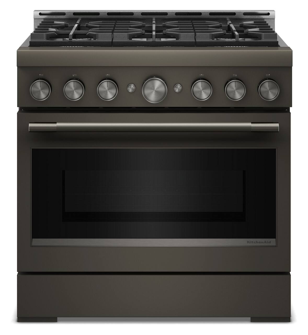 Front. KitchenAid - 5.1 Cu. Ft Commercial Gas Range with No Preheat Air Fry Mode and 6 Burner - Black Ore.