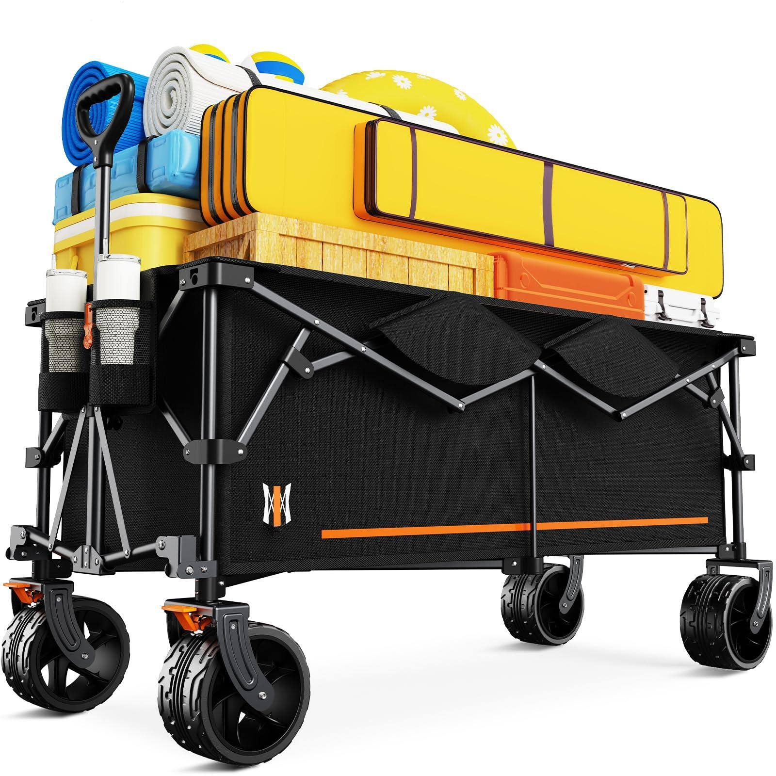 JETRANSPORT - Big Wheels Collapsible Wagon Cart Foldable Heavy Duty Beach With Silent All-terrain Folding Utility - Carbon Black