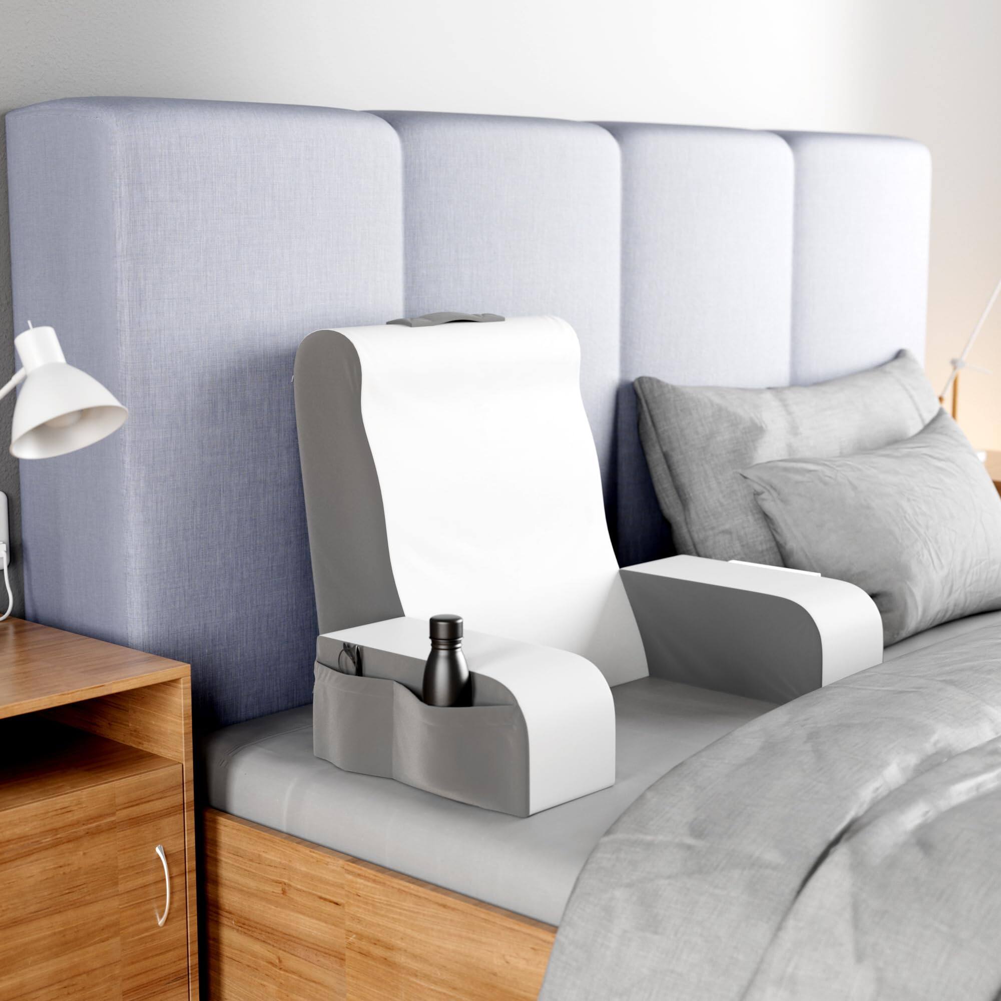 Left. MAGICAL RUBS - Wedge Reading Cushion Pillow For Bed Sitting Up With Arms Tv Book Gaming Dorm Rooms Backrest (grey/white Standard) - Grey/White Tall.