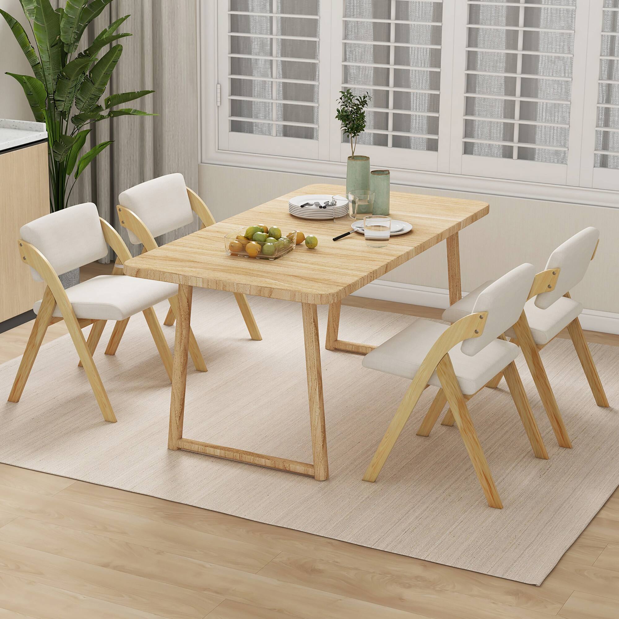 Alt View 7. Gymax - Gymax Set of 2 Dining Chairs Folding Kitchen Chair w/ Rubber Wood Legs Padded Seat Natural & Beige - Natural, Beige.