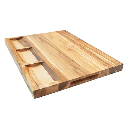 Front. EcoDecors - EcoDecors, Teak Cutting Board 24x18 with Juice Groove, 3 Charcuterie Trays & Handles - Natural Edge Grain Teak.