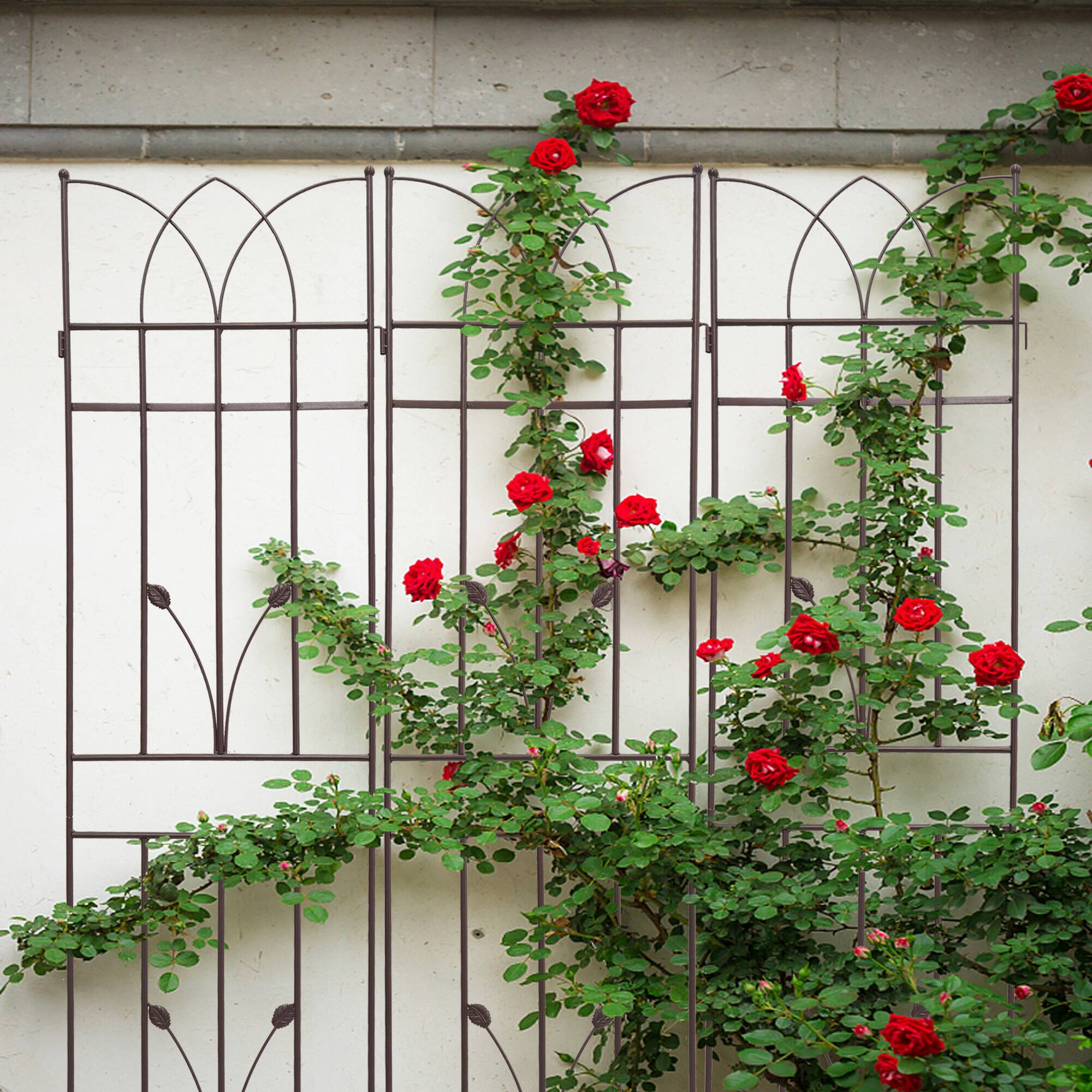 Alt View 6. Loheer - Rustproof Metal Garden Trellis Set 5.9 ft x 1.48 ft, 2-Pack - Brown.
