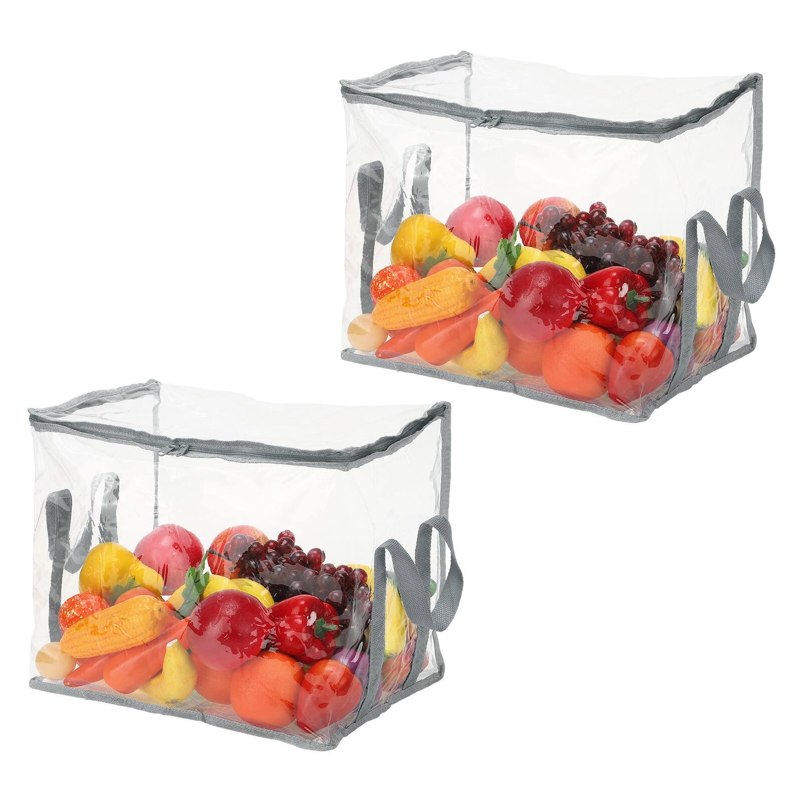 Front. Unique Bargains - 2pcs Doll Storage Bags 14.2x11.4x12.6 Inch Foldable PVC Cloth Waterproof Totes with Reinforced Zipper and Handle - Clear Grey.