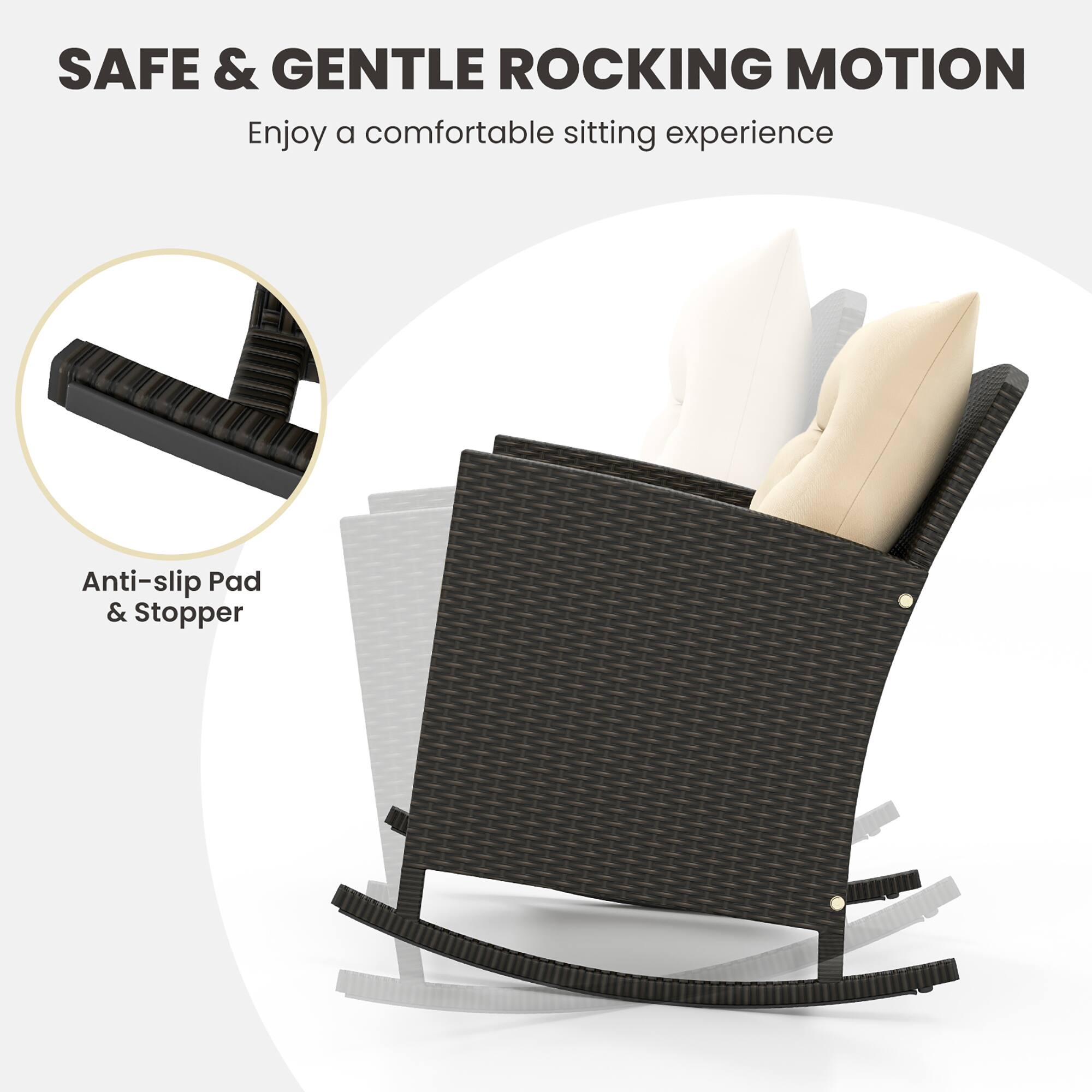 SAFE & GENTLE ROCKING MOTION
Enjoy a comfortable sitting experience
Anti-slip Pad & Stopper