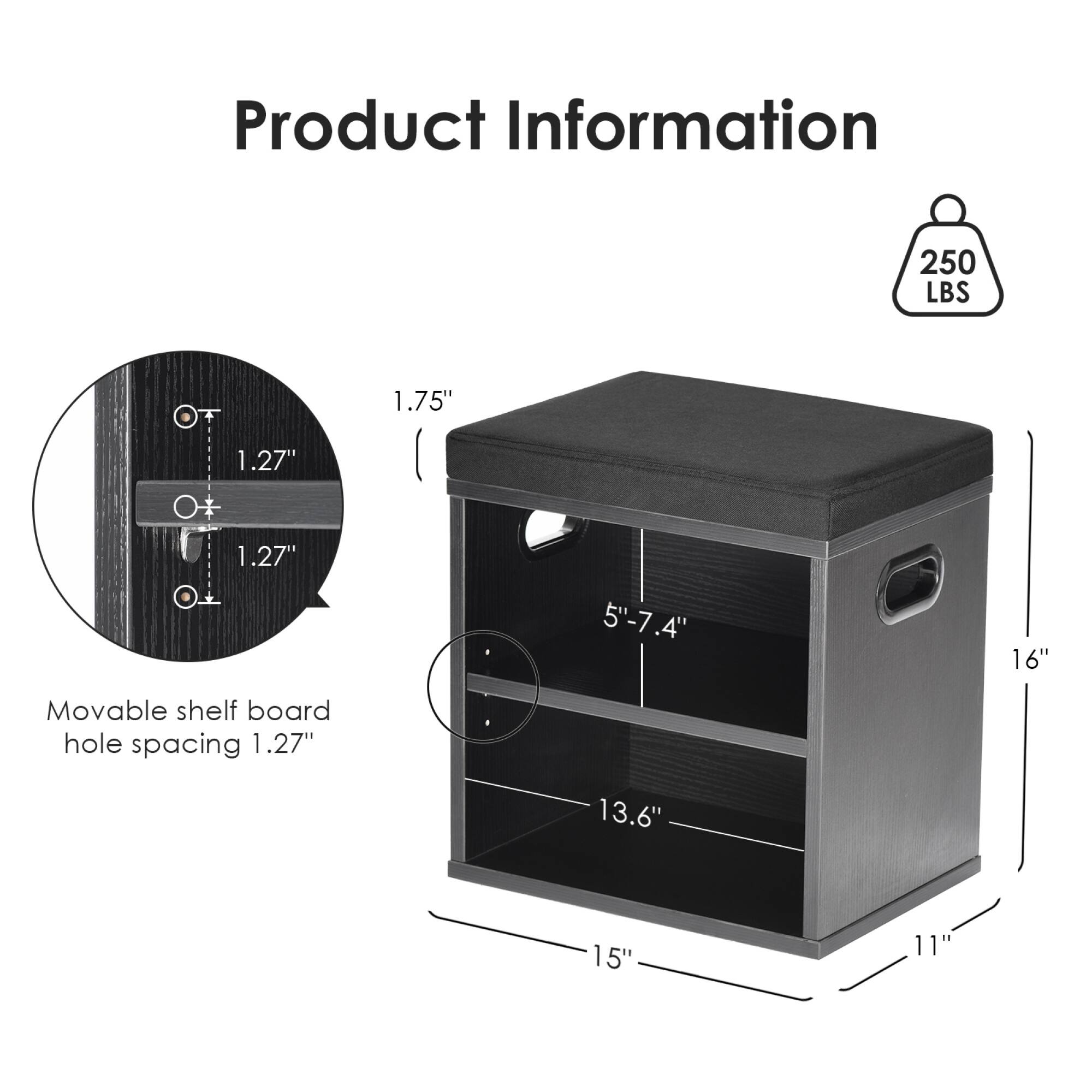 Product Information

- 250 LBS
- 1.75"
- 1.27"
- 1.27"
- 5"-7.4"
- .4"
- 16"
- Movable shelf board hole spacing 1.27"
- 13.6"
- 15"
- 11"