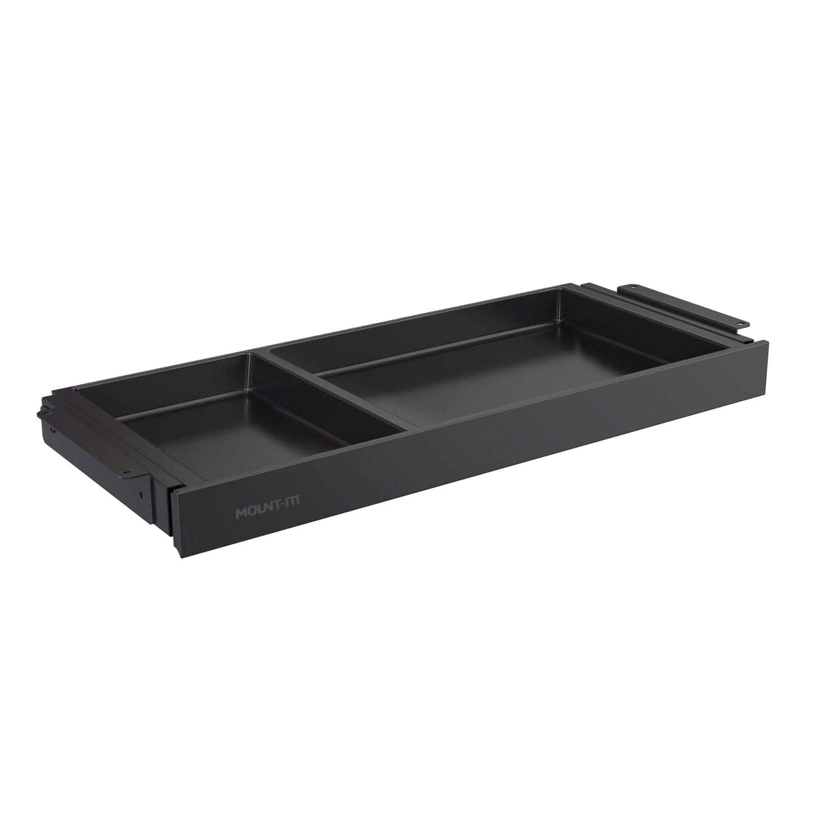 Mount-It! - Under Desk Shallow Pull-Out Drawer with Dual Compartments for Office Storage & Workspace Organization - Black