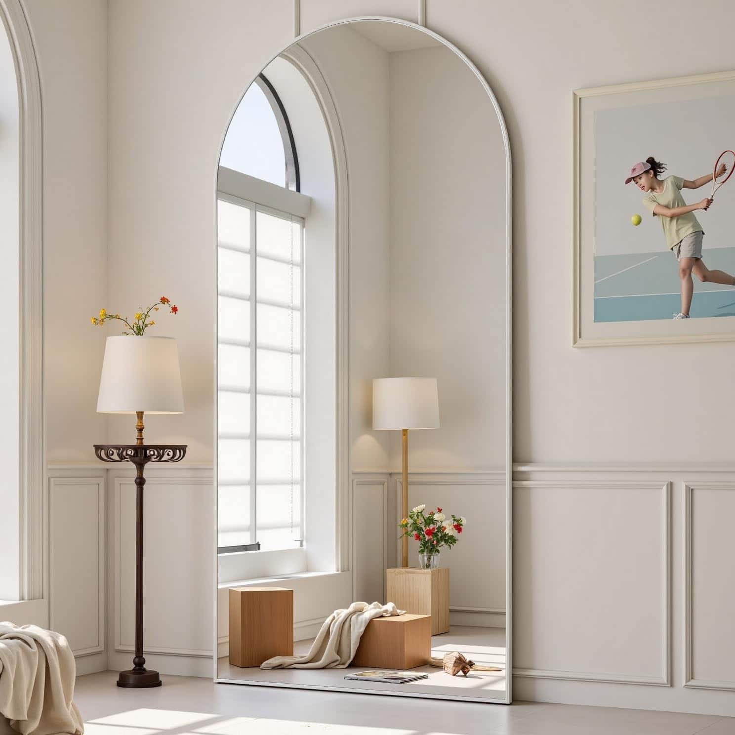 Hanke - Arched Full Length Mirror Large Floor Body Mirrors For Leaning Or Hanging Standing Bedroom Living Room - White 71"L x 26"W