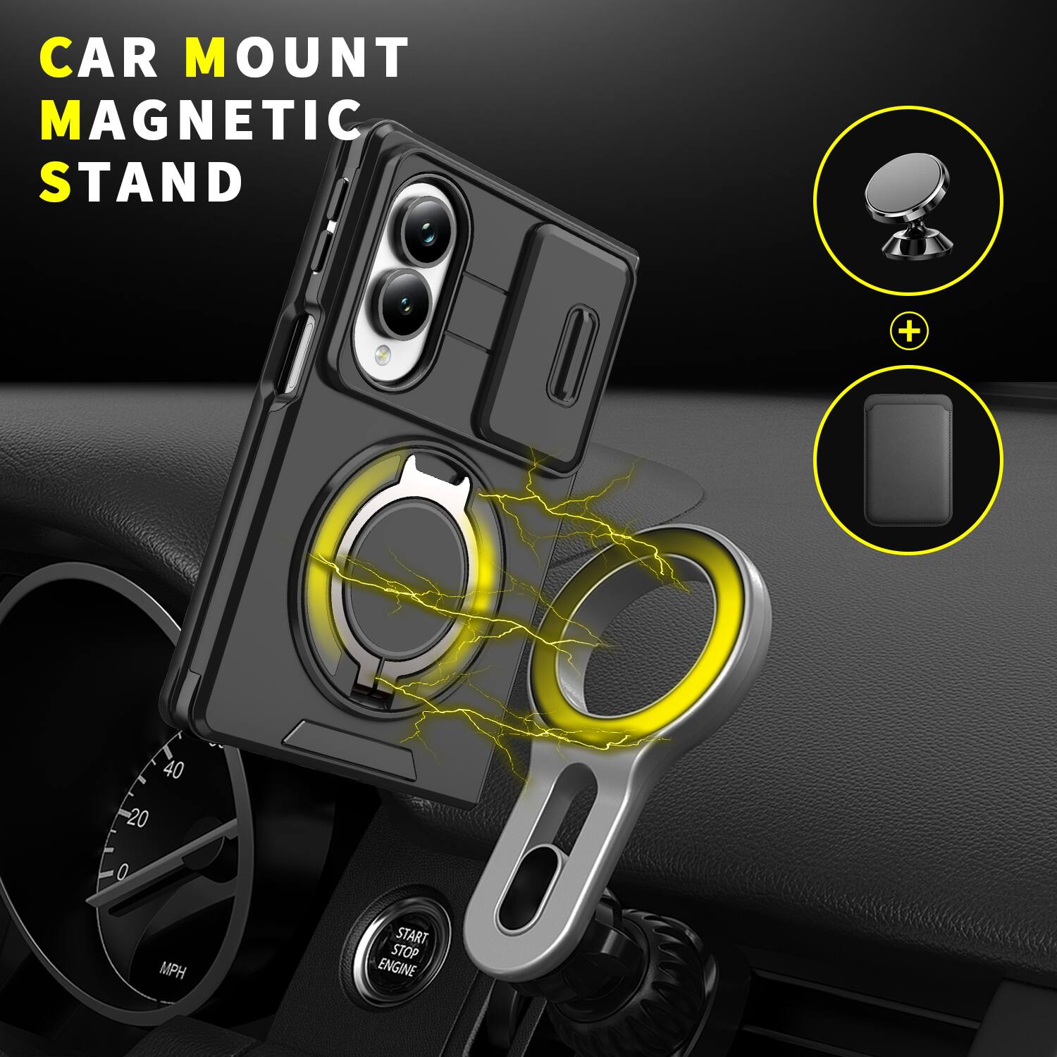 CAR MOUNT MAGNETIC STAND + 40 20 0 MPH START STOP ENGINE