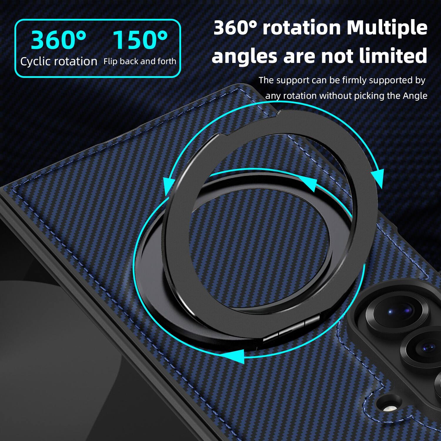 360° 150° Cyclic rotation Flip back and forth

360° rotation Multiple angles are not limited

The support can be firmly supported by any rotation without picking the Angle