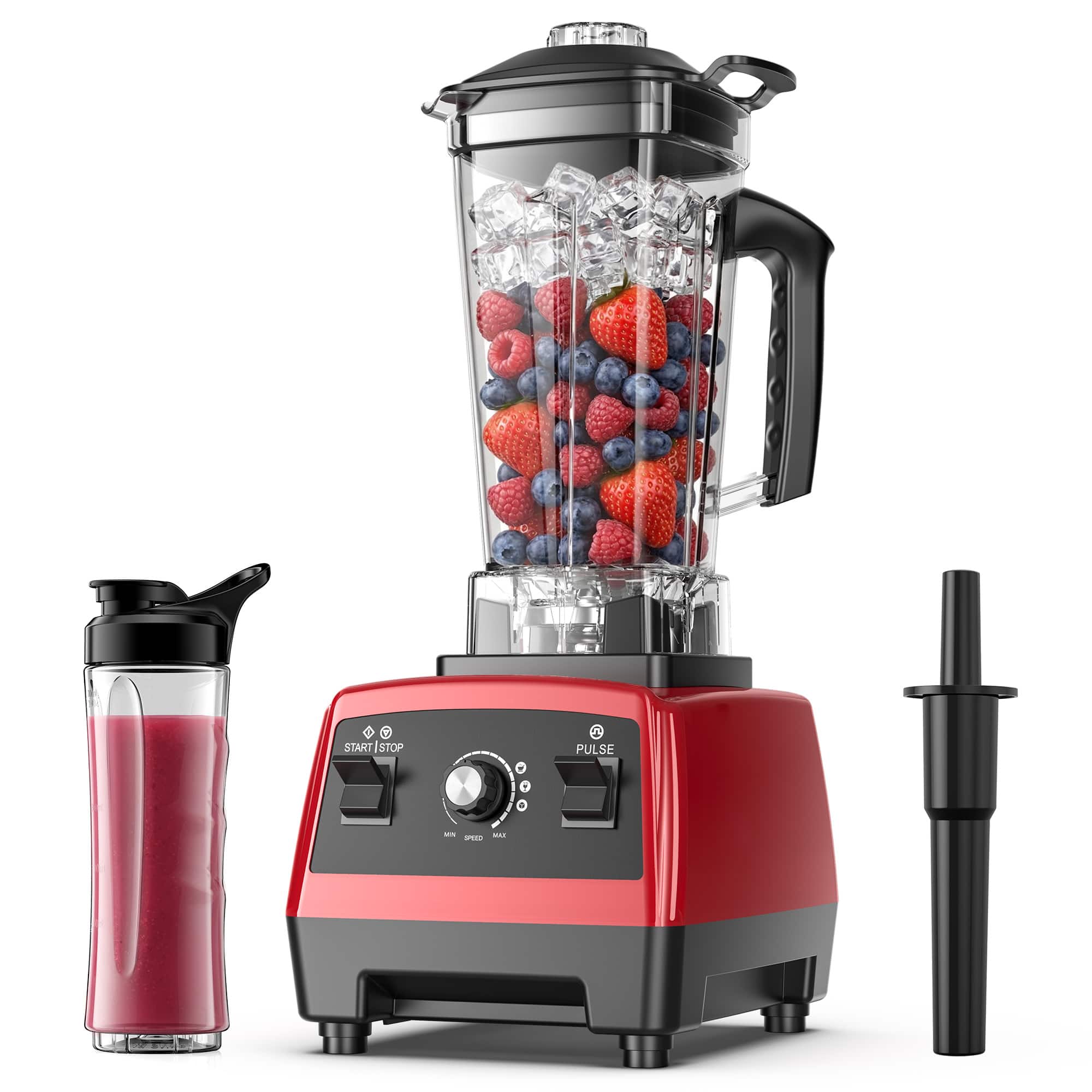 Teendow - 1800W High Speed Blender & Smoothie Maker with 68oz Pitcher, 20oz Personal Cup & Travel Lid - Red
