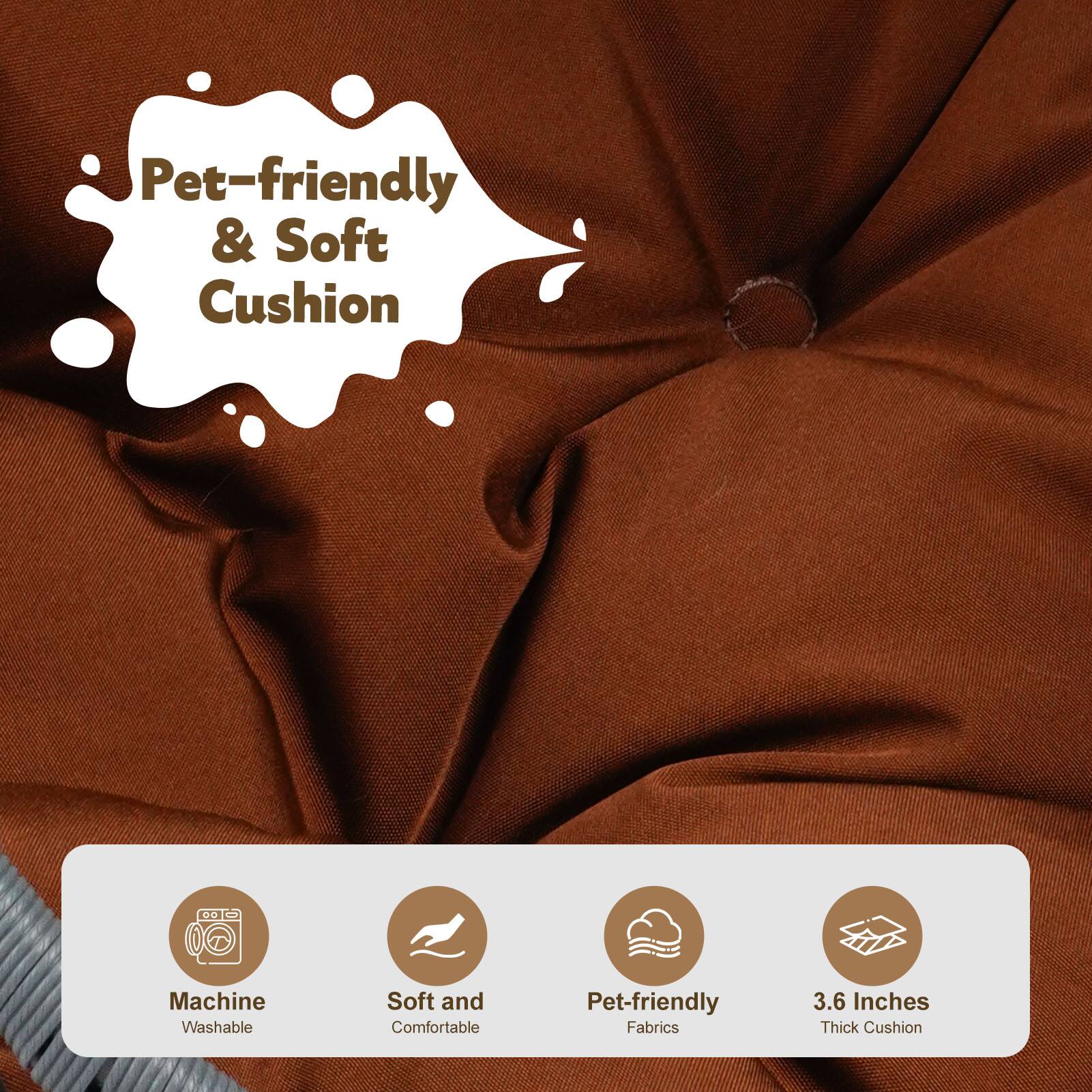 Alt View 2. TinyHomie - Indoor Cat Swing Bed Rattan Wicker Egg Chair Brown with Stand Cushion - Brown.