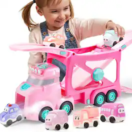 Joyfy - Extra Large Transport Car Carrier Truck Toys, 7 in 1 Carrier Truck Cars for Toddlers Girl Toys, Gifts for Girl 3 4 5 6 - Multicolored