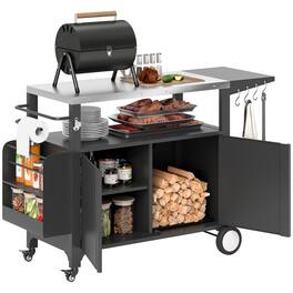 Outsunny - Grill Cart Table with Stainless Steel Top - Silver