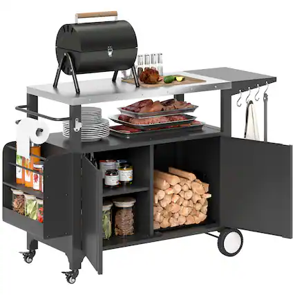 Front. Outsunny - Grill Cart Table with Stainless Steel Top - Silver.