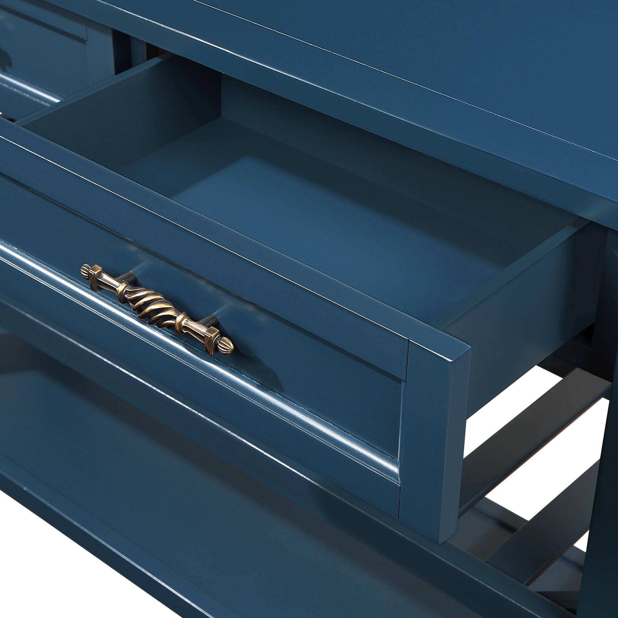 Alt View 5. GOODSILO - Mid-Century Solid Wood Console Table with Storage Drawers and Shelves for Living Room, Dining Room, or Entryway - Navy Blue.