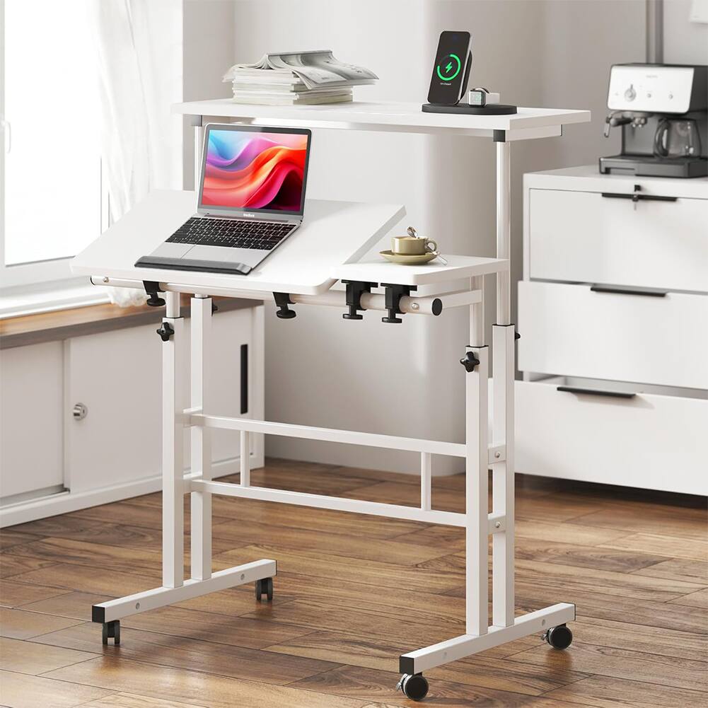 Front. Babevy - 31" Adjustable Mobile Standing Desk with Wheels, Sit-Stand Desk, Portable Rolling Computer Desk - White.